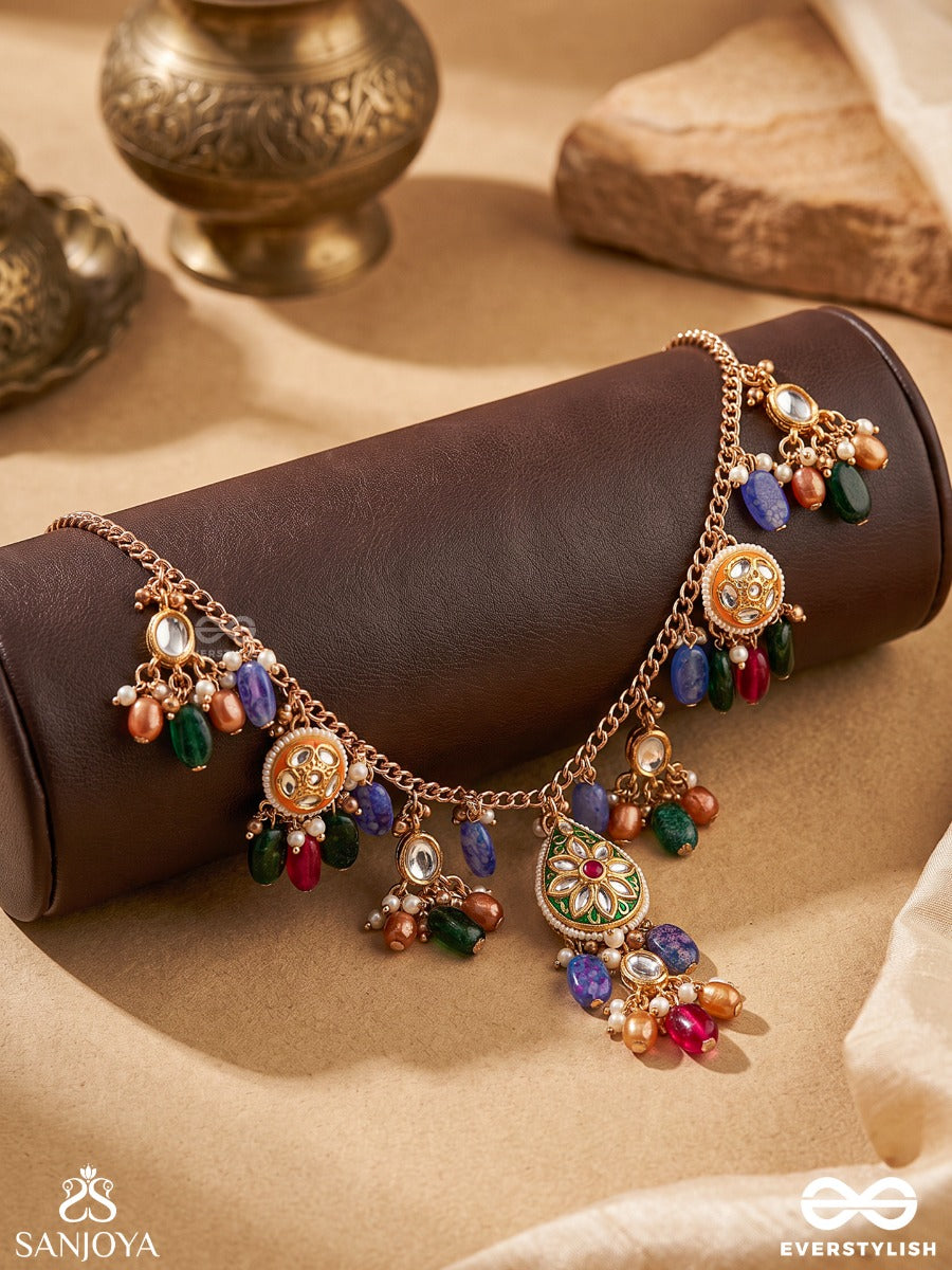Rangkusuma - Bloom Of Colors- Vibrant Kundan Necklace With Beads, Pearls And Enamelling