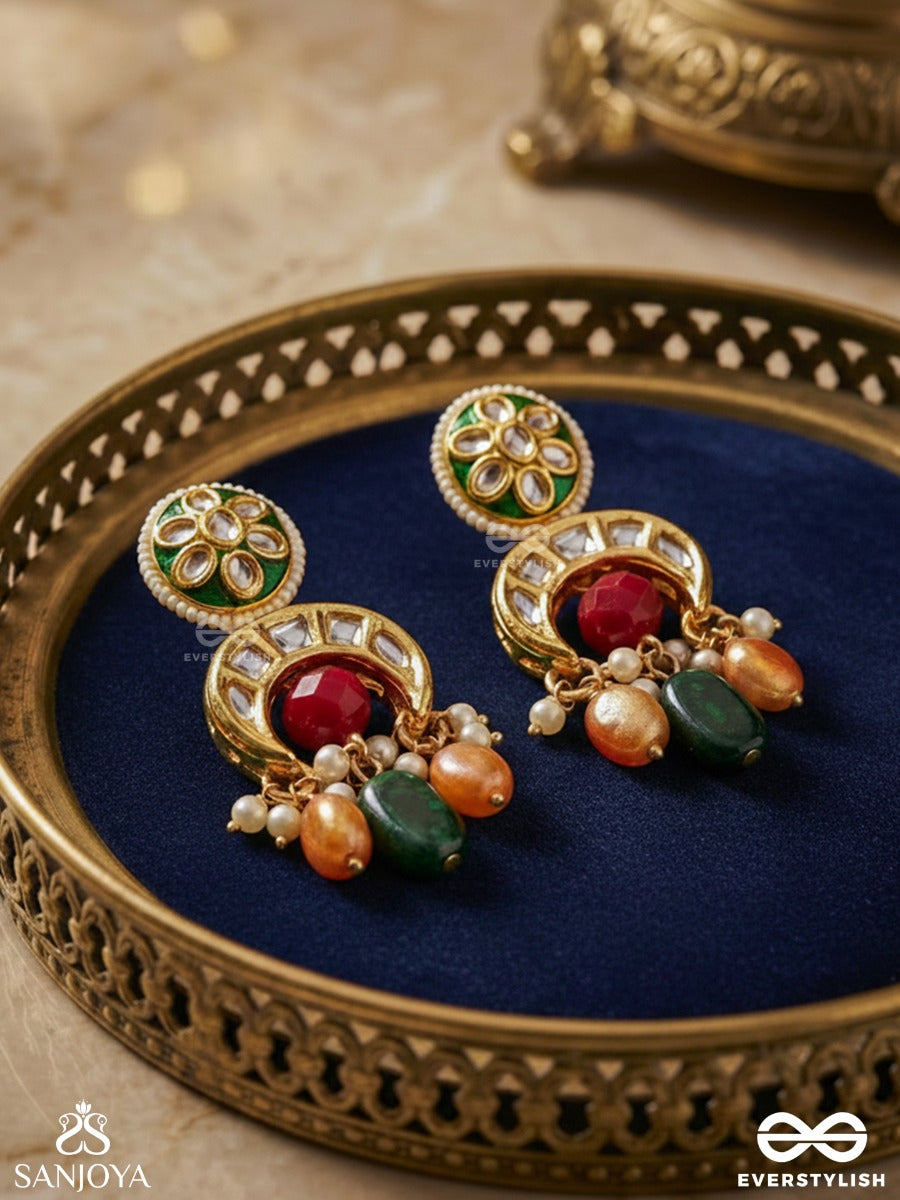 Utkalini - Exquisitely Designed- Enamel Kundan Earrings With Layered Pearl Fringes And Vibrant Beads