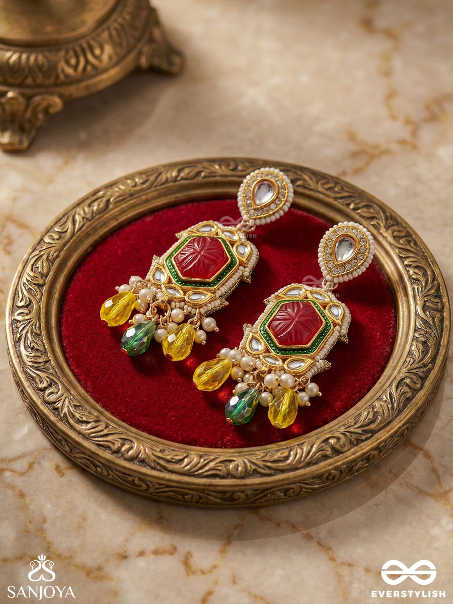 Suryaprabha - Sun's Aura- Luxe Heritage Kundan Earrings With Pearls, Beads And Gemstones
