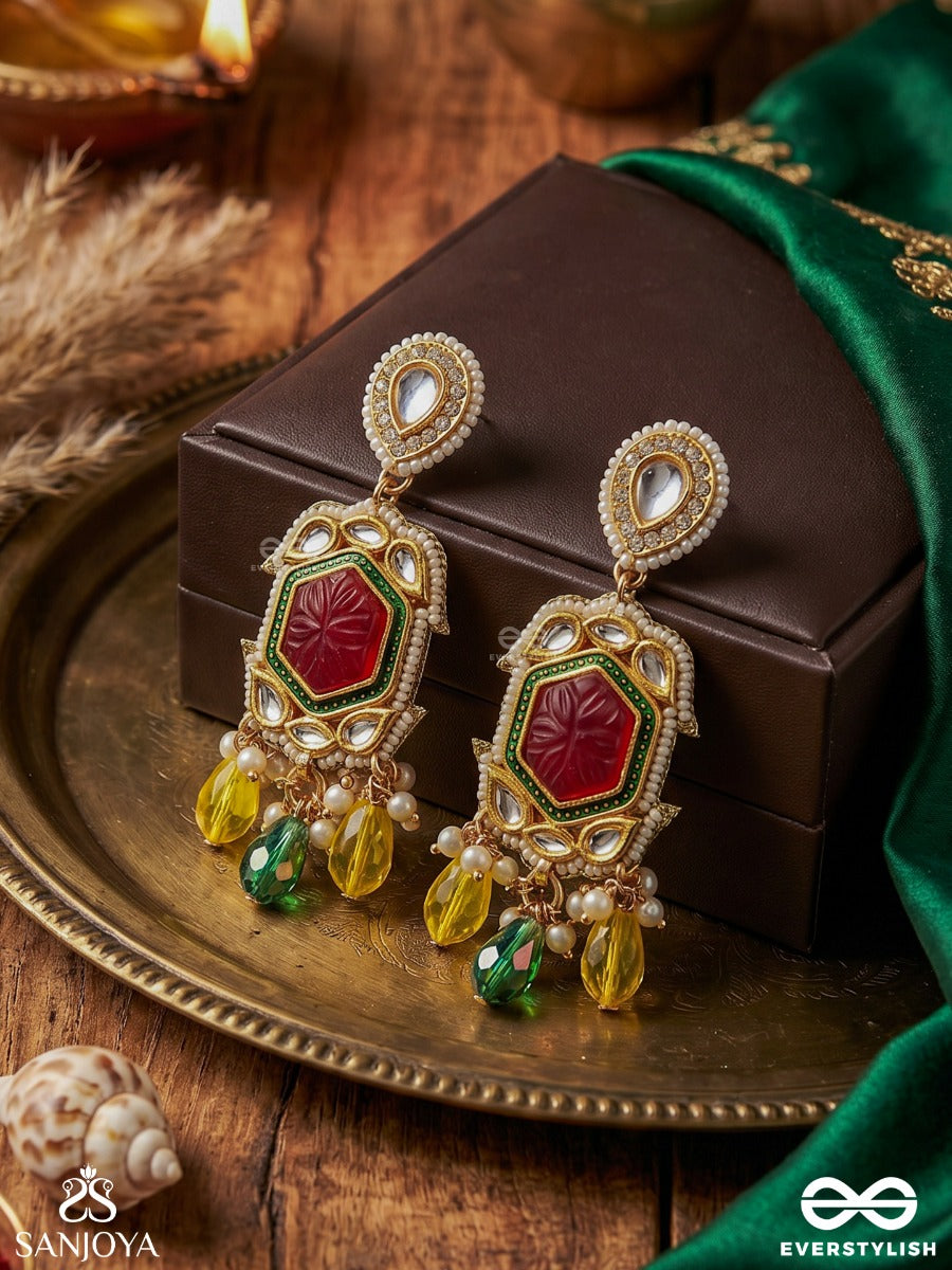Suryaprabha - Sun's Aura- Luxe Heritage Kundan Earrings With Pearls, Beads And Gemstones
