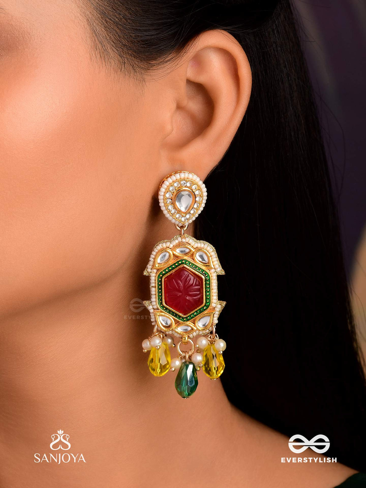 Suryaprabha - Sun's Aura- Luxe Heritage Kundan Earrings With Pearls, Beads And Gemstones