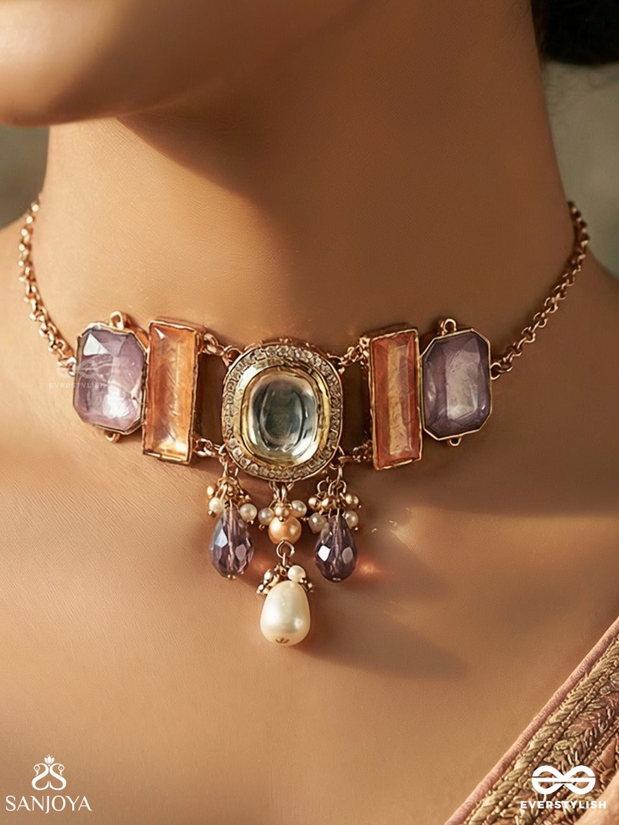 Vasundhara - Earthly Beauty- Earth-Toned Gemstone Necklace With Beads, Kundan And Pearls