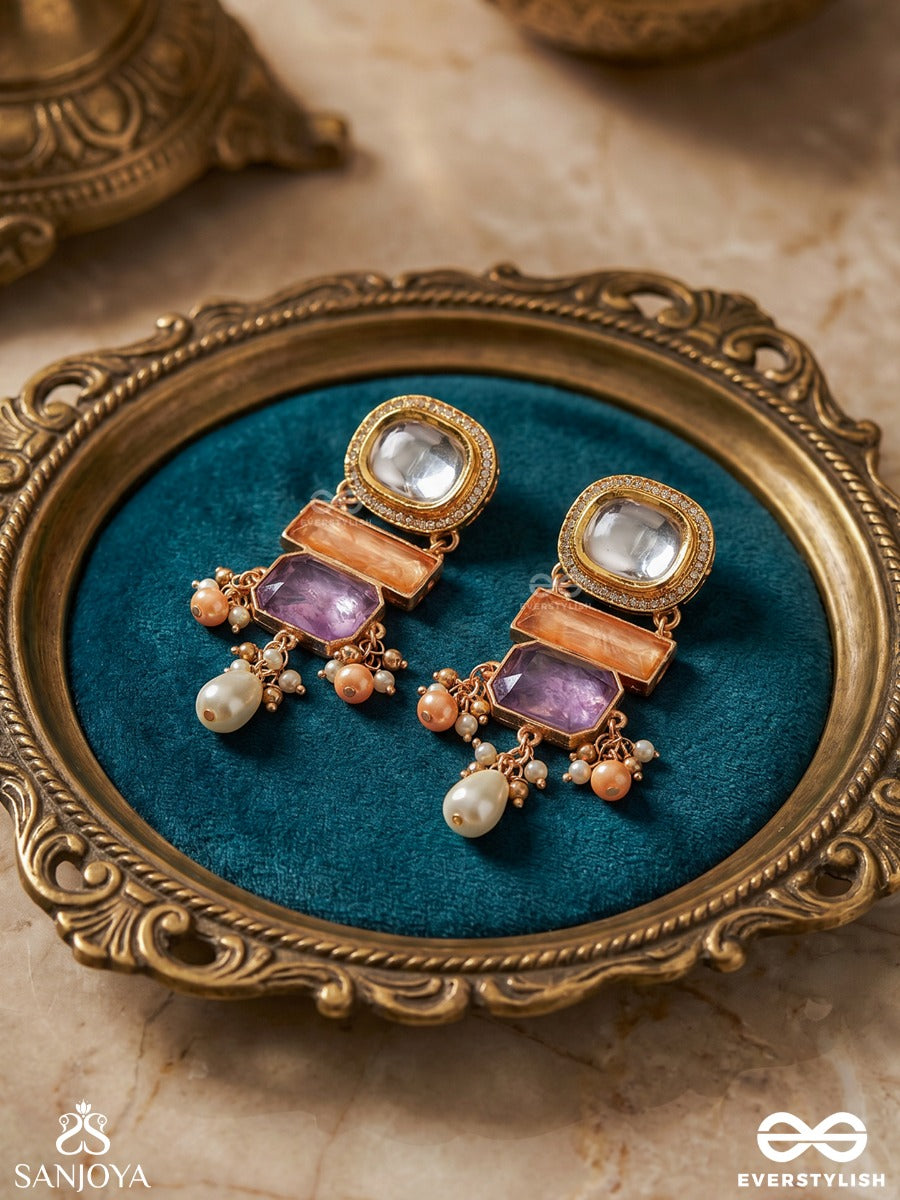 Vasundhara - Earthly Beauty- Earth-Toned Gemstone Earrings With Beads, Kundan And Pearls