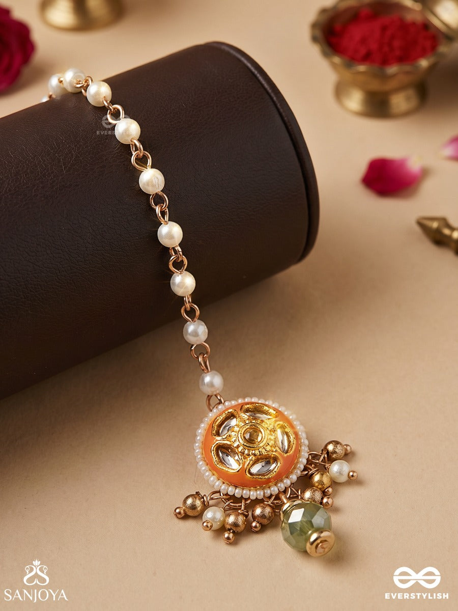 Ragtanika - Colored Composition- Heritage Style Kundan Maangtika With Pearls And Beads