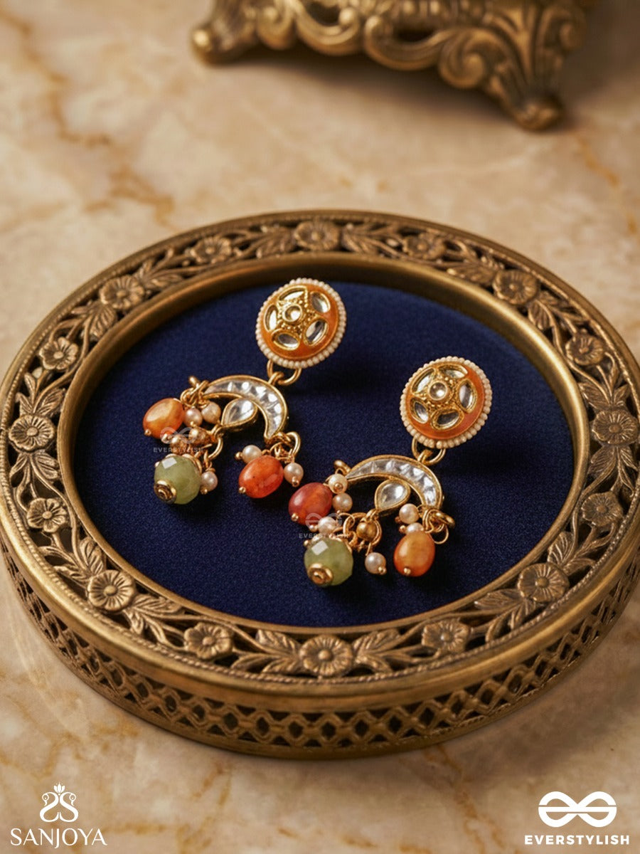 Ragtanika - Colored Composition- Heritage Style Kundan Earrings With Pearls And Beads