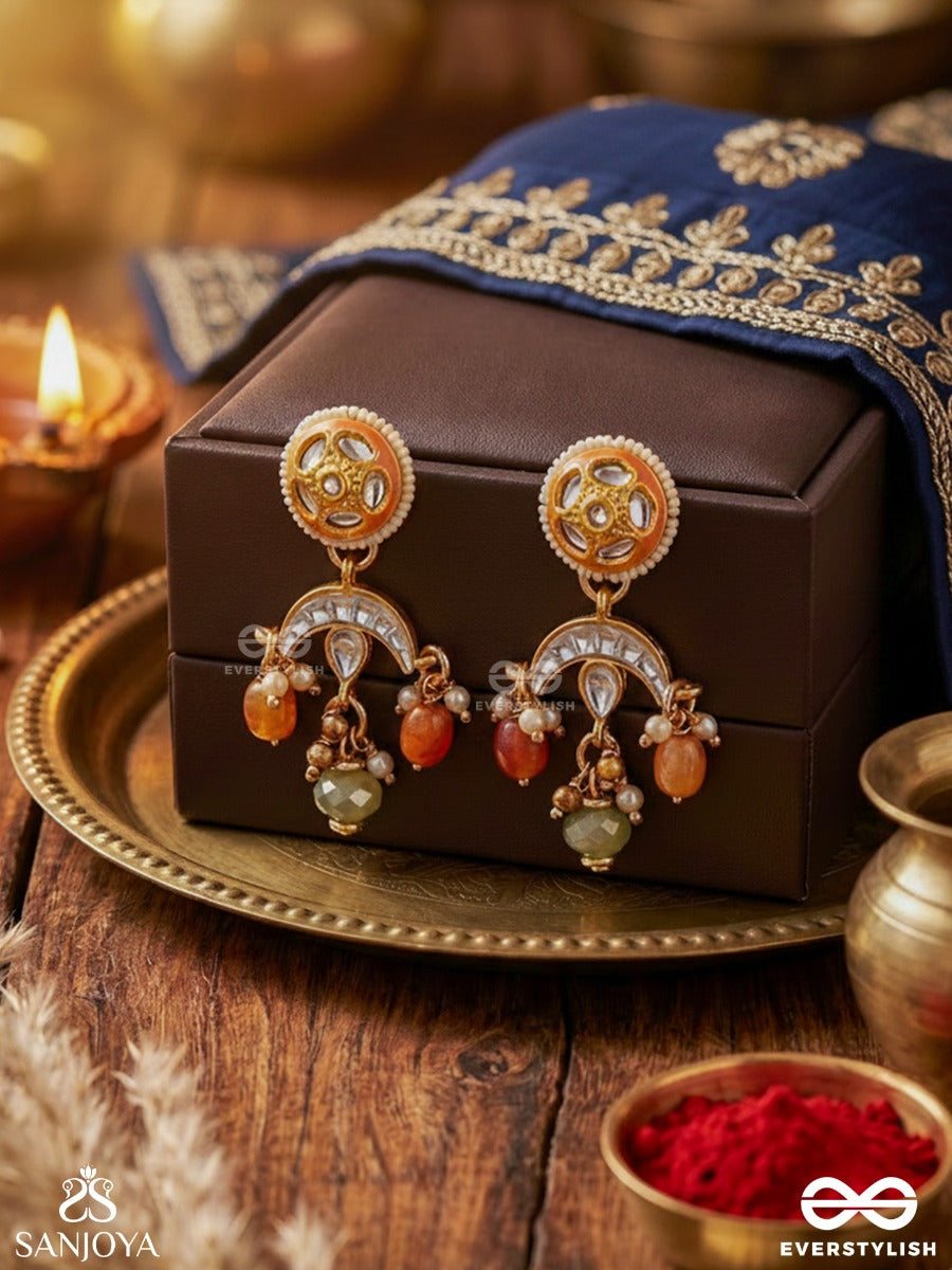 Ragtanika - Colored Composition- Heritage Style Kundan Earrings With Pearls And Beads