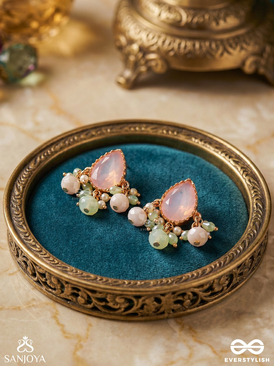 Prakriti - Nature's Touch- Peach Teardrop Earrings With Pastel Gemstones And Beads