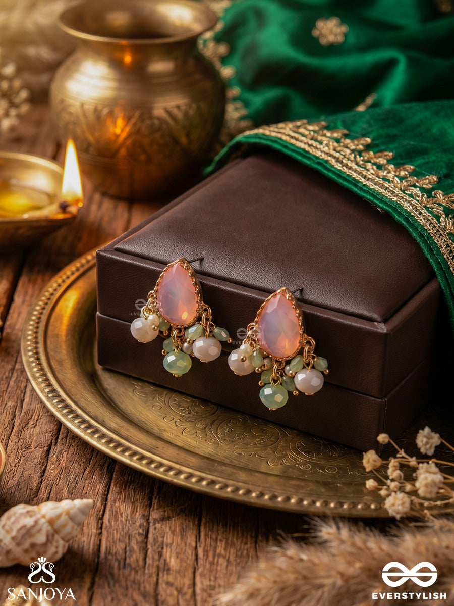 Prakriti - Nature's Touch- Peach Teardrop Earrings With Pastel Gemstones And Beads