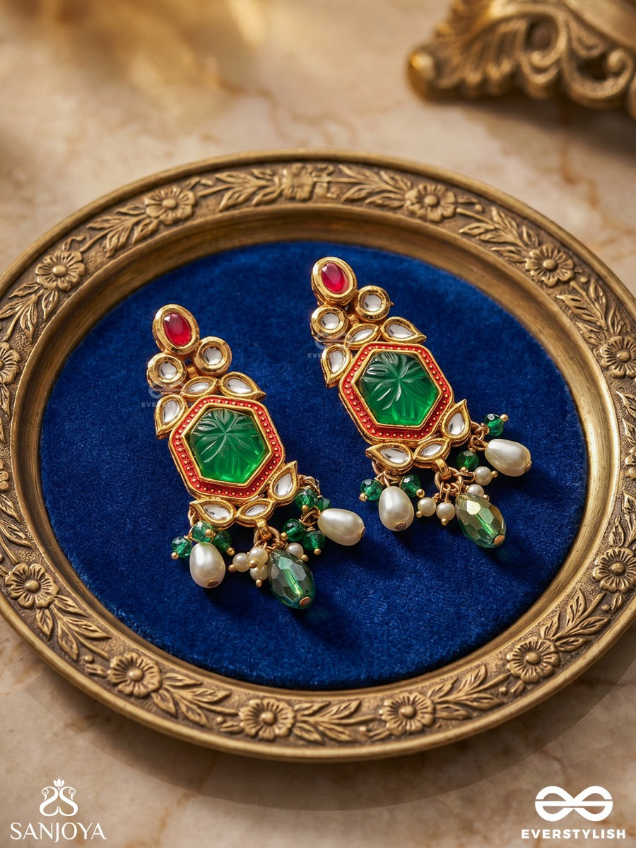 Hararasa - Essence Of Green- Kundan Earrings With Pearls, Beads And Gemstone