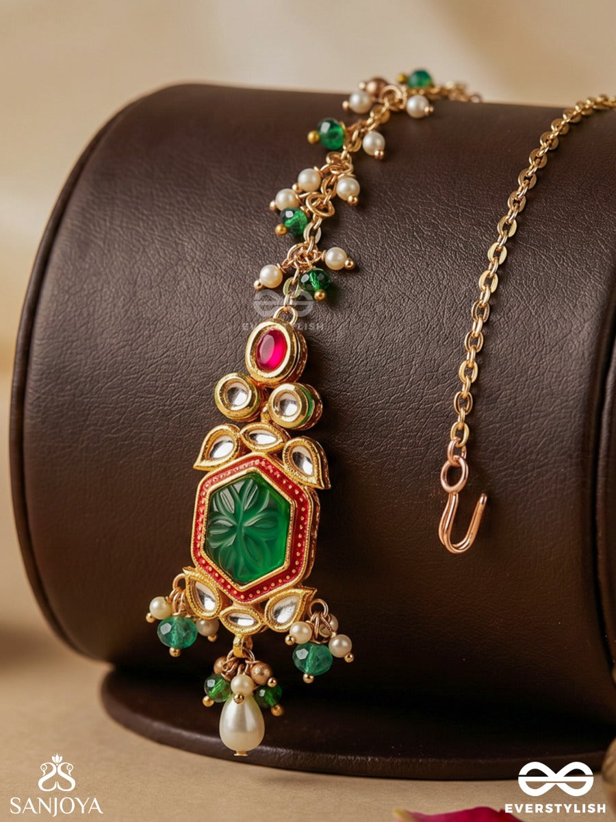 Hararasa - Essence Of Green- Kundan Maangtika With Pearls, Beads And Gemstone