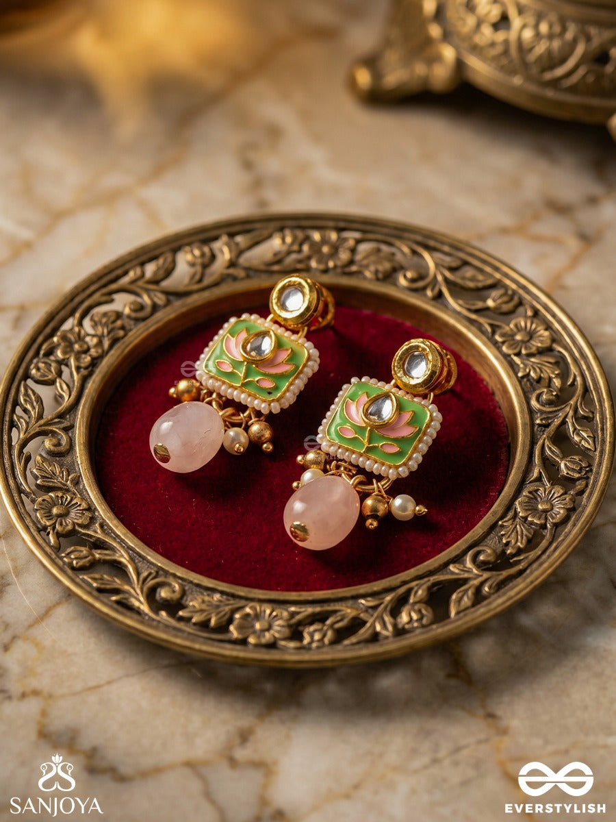 Mridulpadma - Gentle Lotus- Delicate Kundan Earrings With Floral Motifs, Beads And Pearls