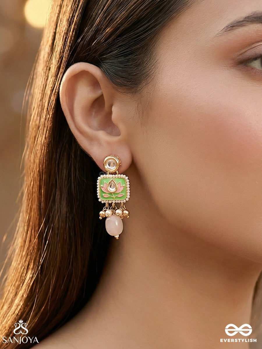 Mridulpadma - Gentle Lotus- Delicate Kundan Earrings With Floral Motifs, Beads And Pearls
