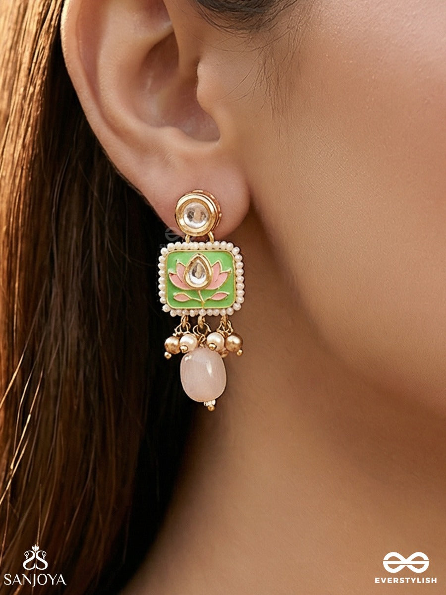 Mridulpadma - Gentle Lotus- Delicate Kundan Earrings With Floral Motifs, Beads And Pearls