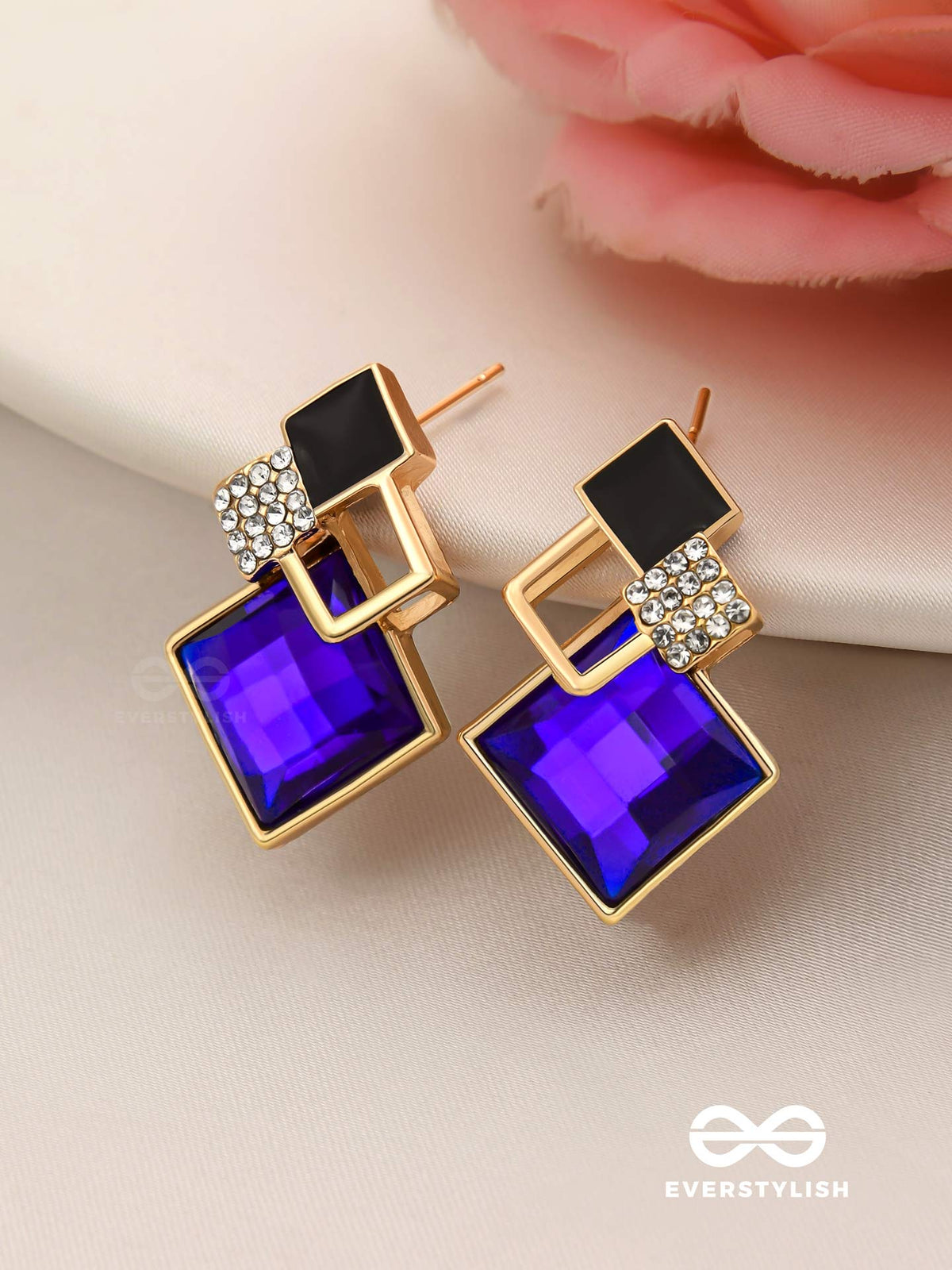 Midnight Glint- Vibrant Blue Gem Geometric Earrings