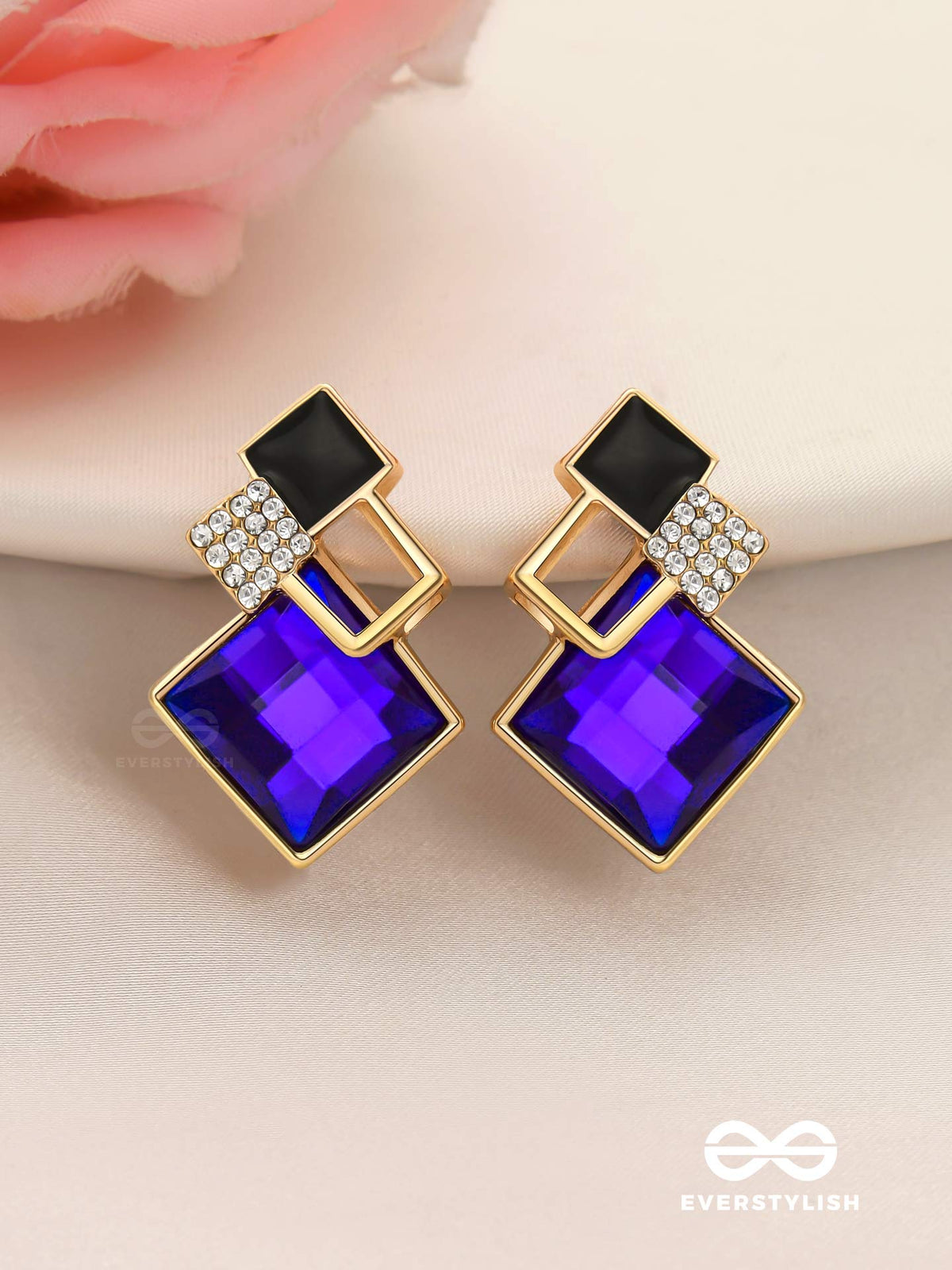 Midnight Glint- Vibrant Blue Gem Geometric Earrings