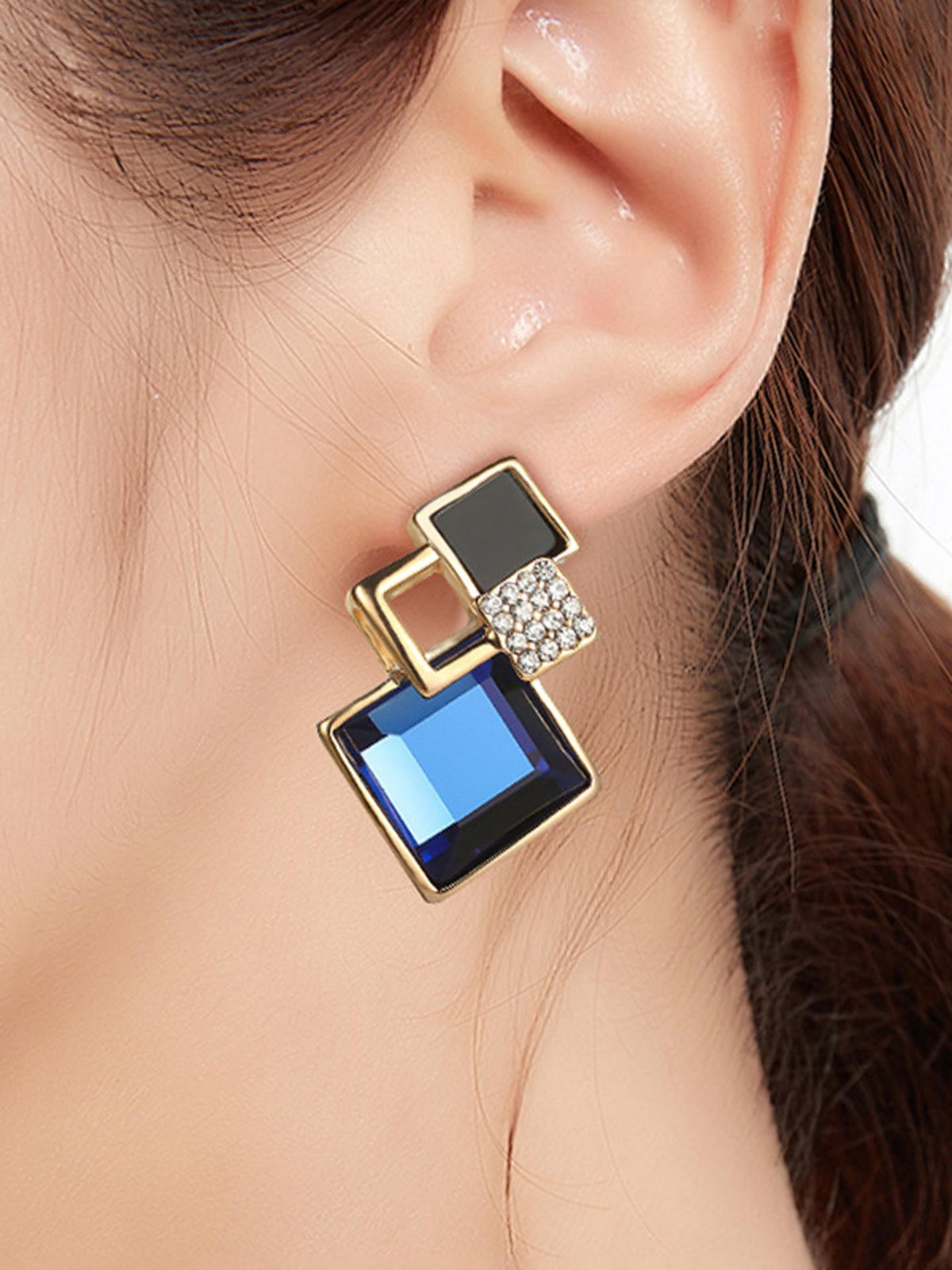 Midnight Glint- Vibrant Blue Gem Geometric Earrings
