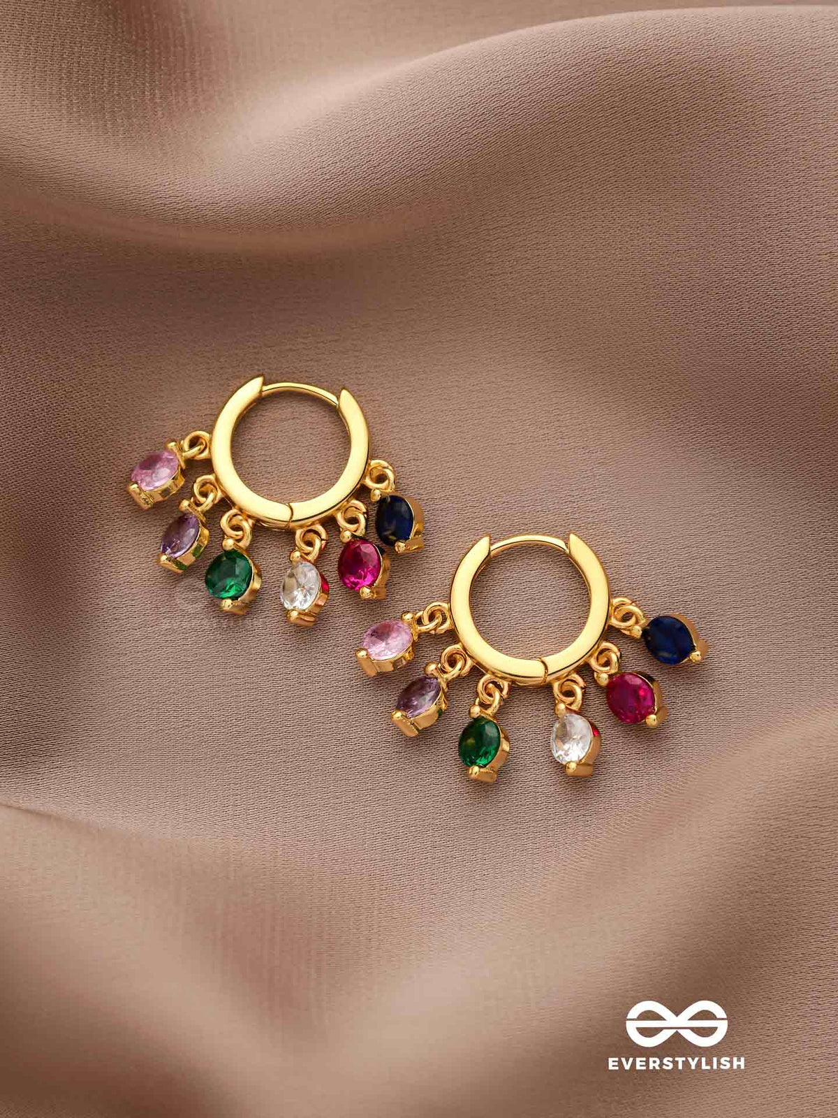 Crystal Fiesta- Vibrant Gemstone Drops On Lustrous Gold Hoops