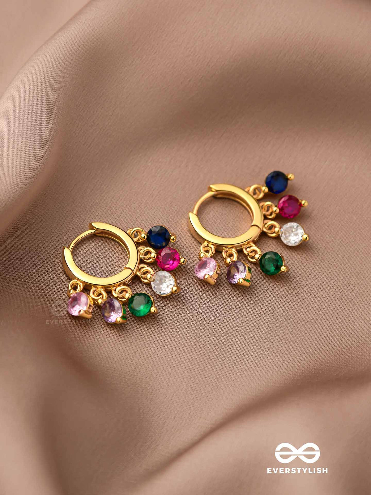 Crystal Fiesta- Vibrant Gemstone Drops On Lustrous Gold Hoops