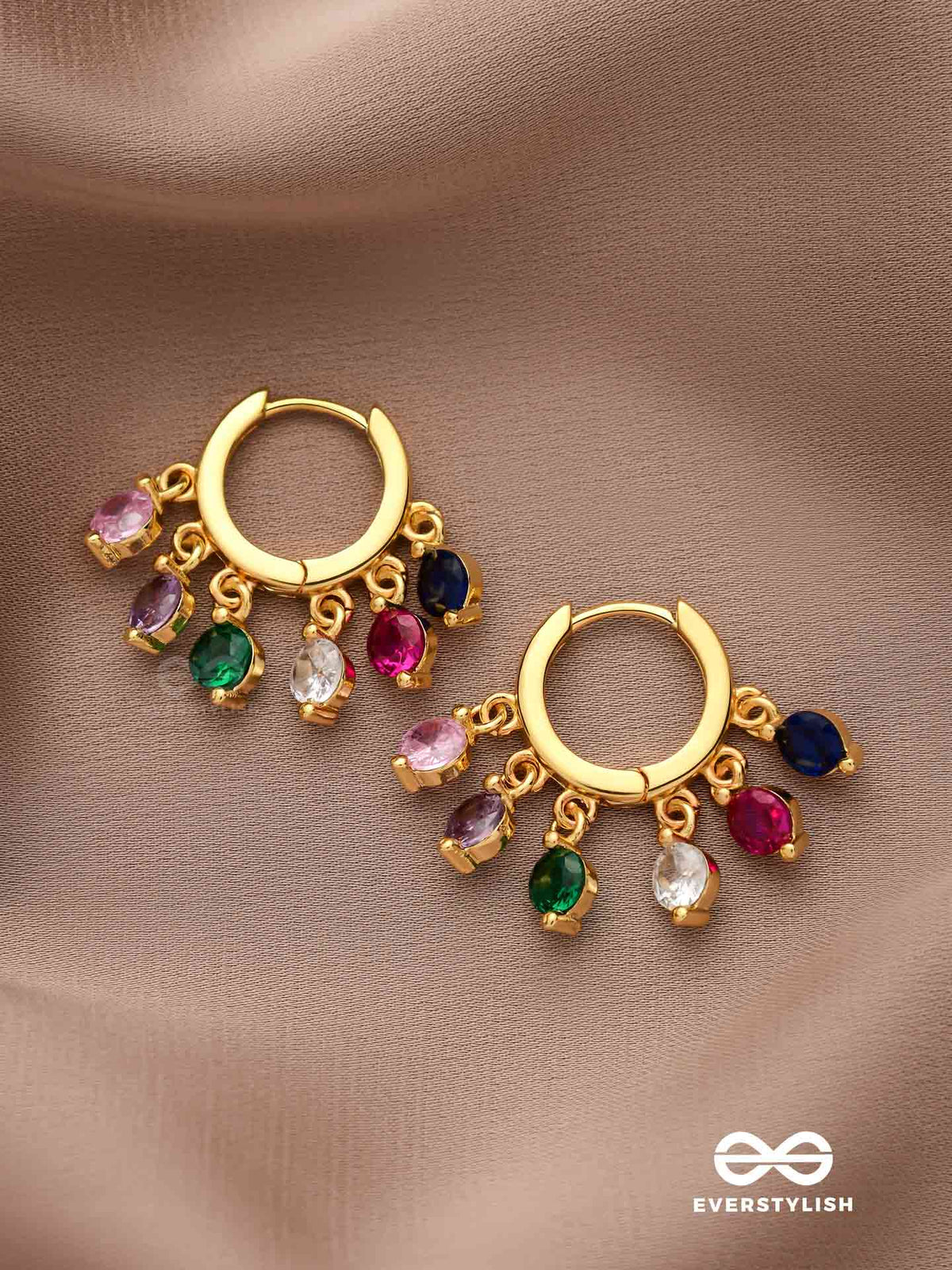 Crystal Fiesta- Vibrant Gemstone Drops On Lustrous Gold Hoops
