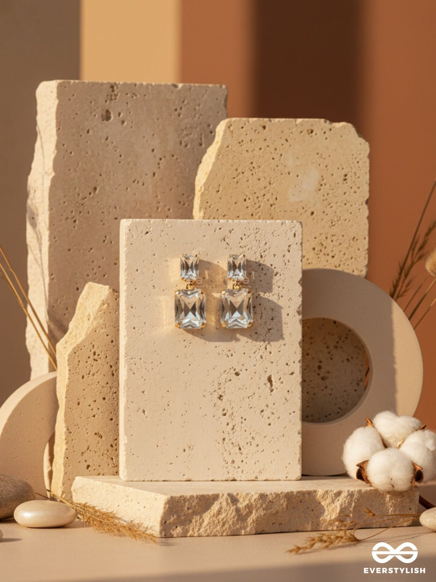 Golden Ice - Luxurious Clear Stone Earrings