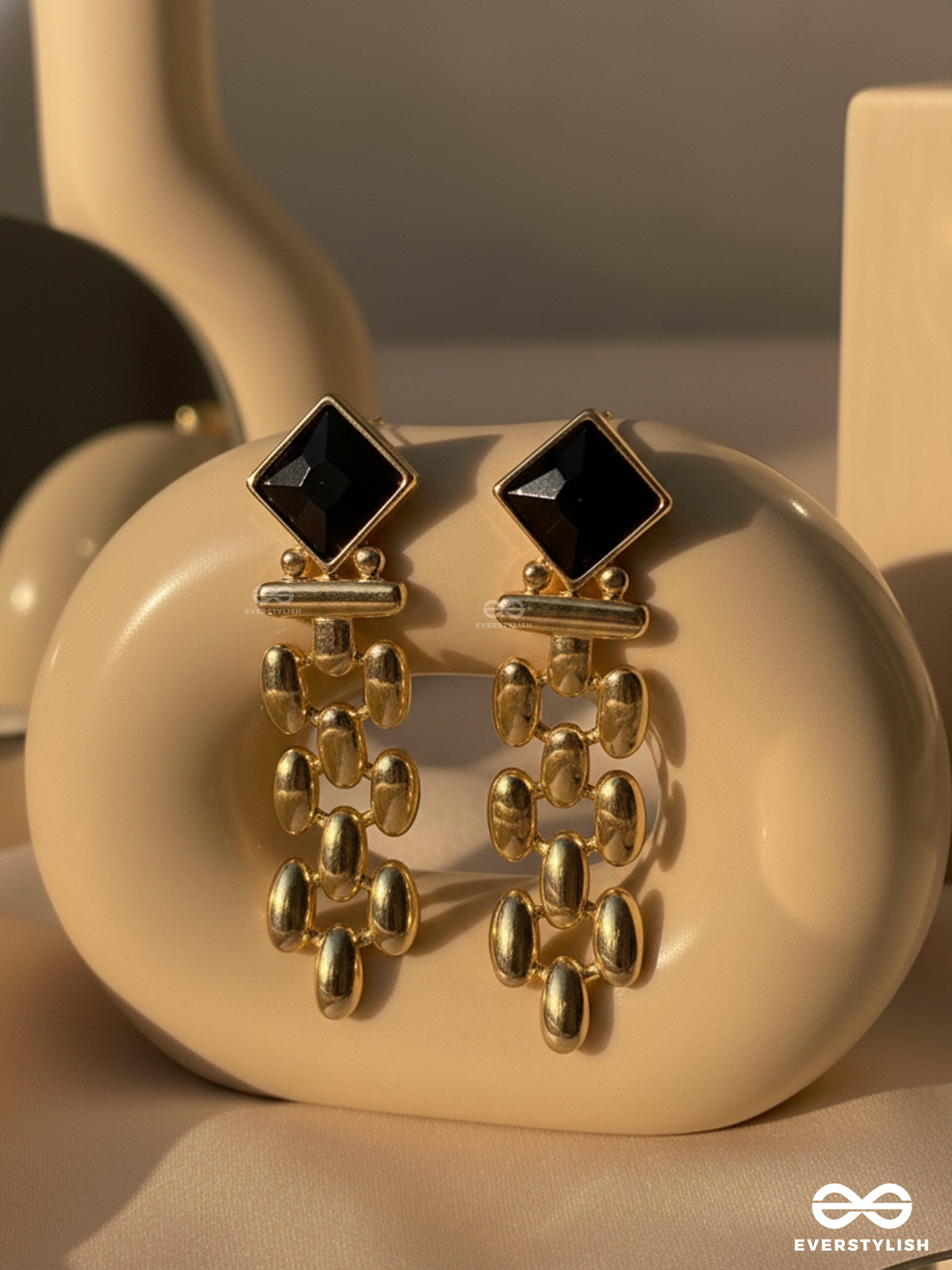 Black Aura- Black And Gold Statement Earrings