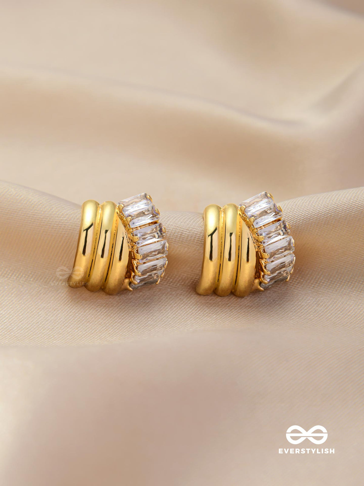 Aurora Crest- Chunky Gold Earrings With Cubic Zirconia Stones