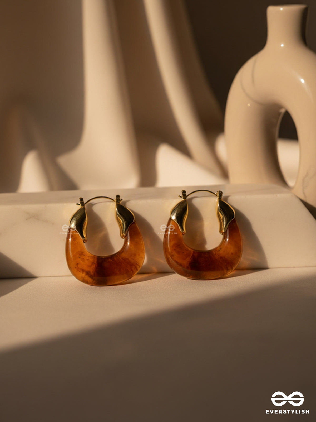 Amber Arc- Rich Brown Resin Hoops