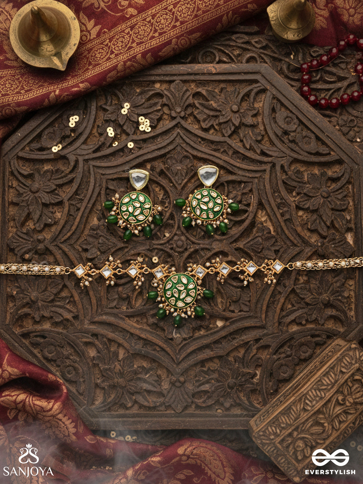 Arunodaya - Dawn Rays - Symmetrical Kundan Set With Neckpiece And Earrings