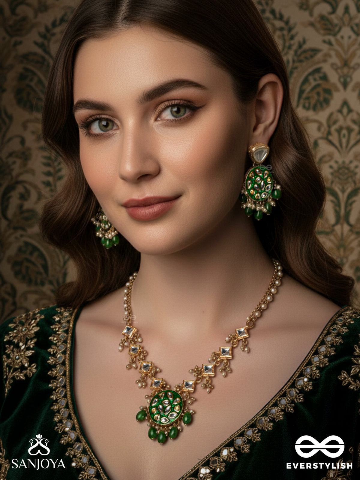 Arunodaya - Dawn Rays - Symmetrical Kundan Set With Neckpiece And Earrings