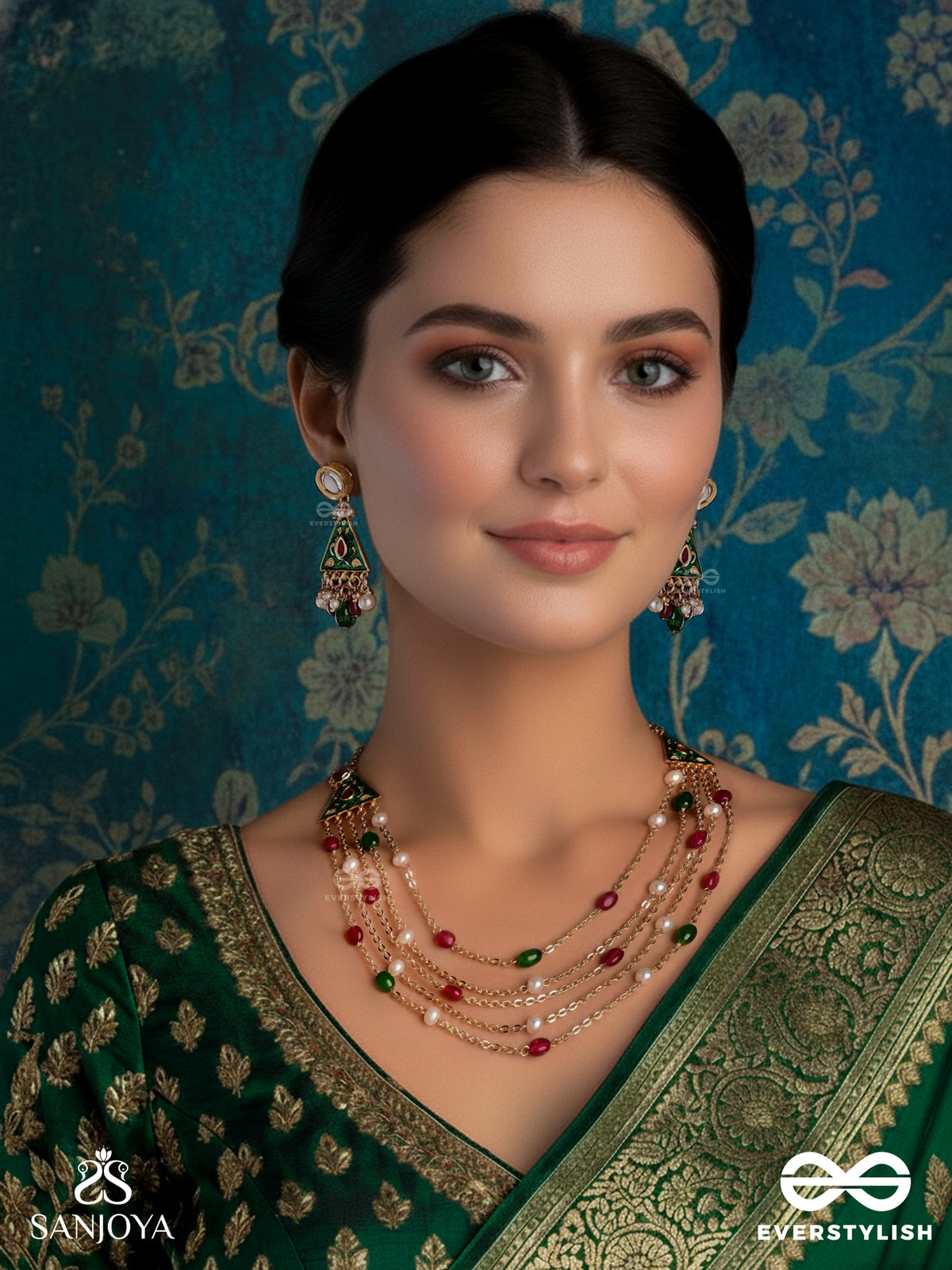 Ranglekha - Lines Of Color - Delicate Kundan Set With Neckpiece And Earrings