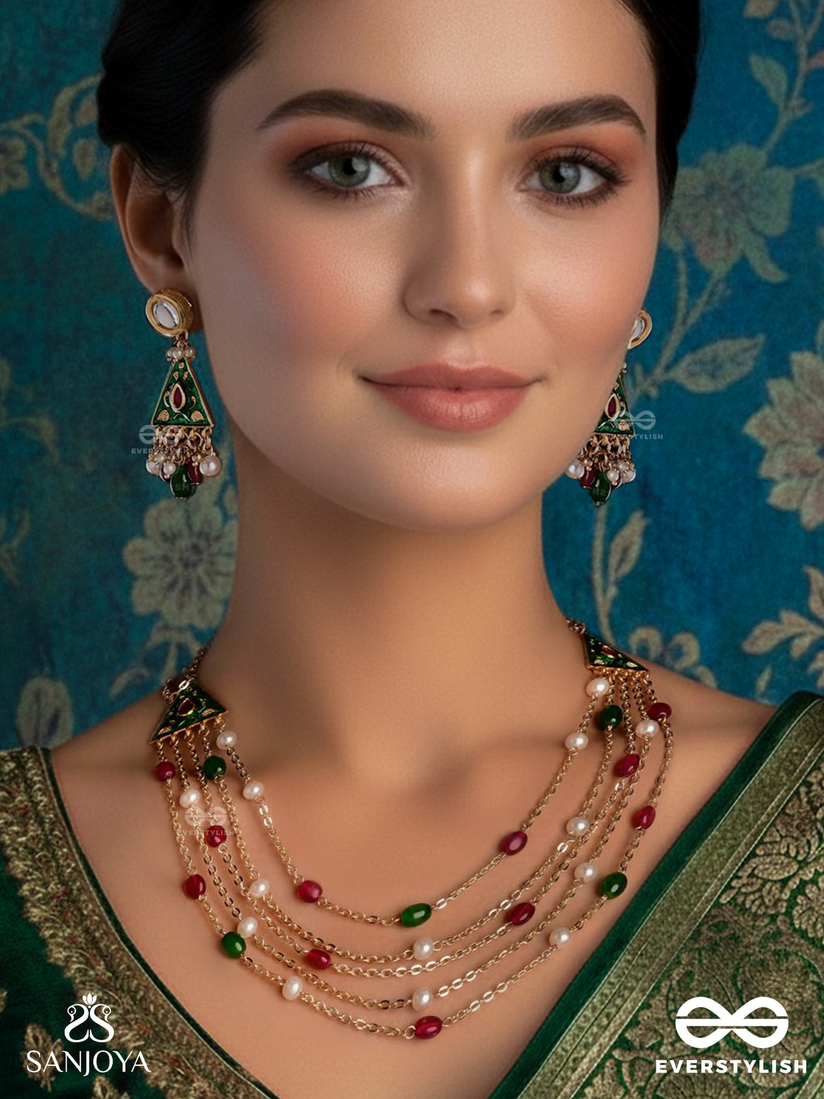 Ranglekha - Lines Of Color - Delicate Kundan Set With Neckpiece And Earrings