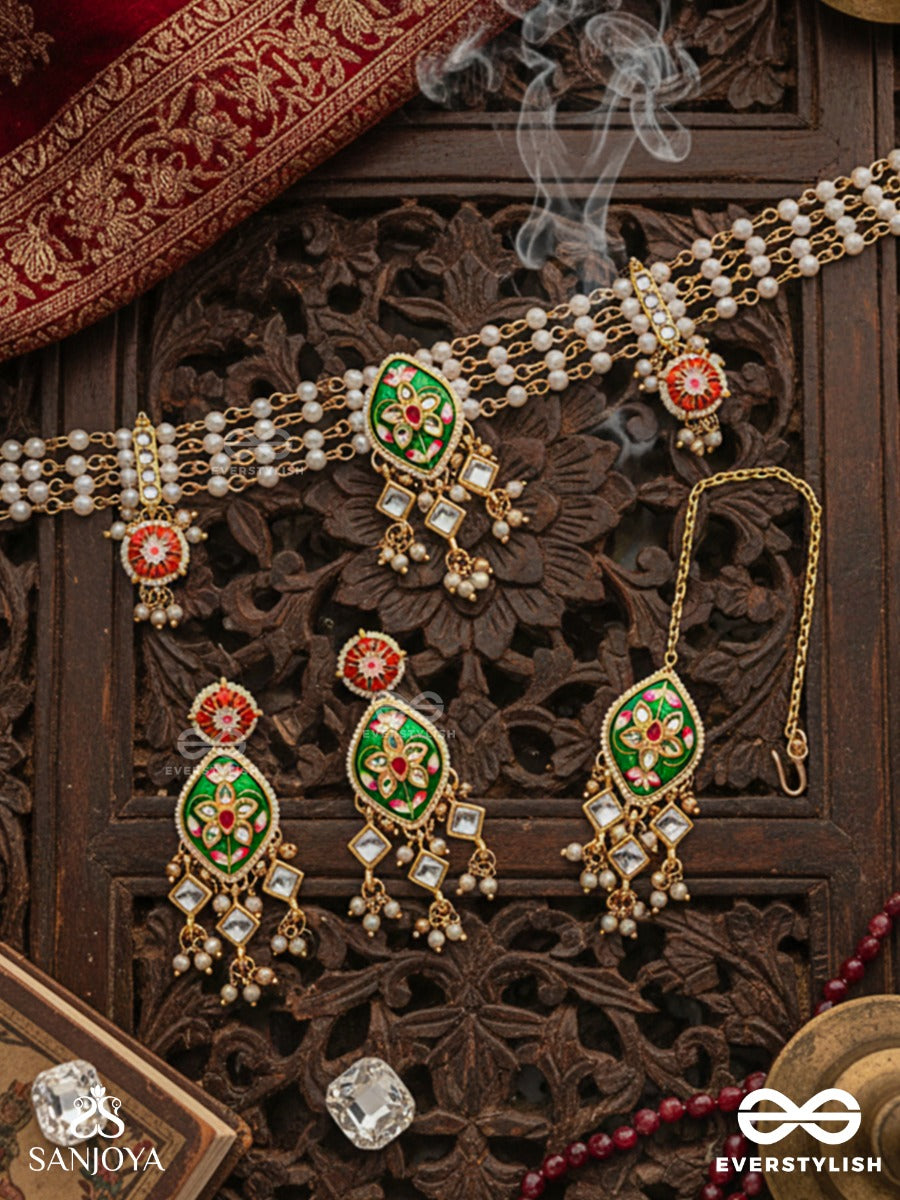 Shringarika - The Adorned One- Elegant Kundan Set With Neckpiece, Earrings And Maangtika