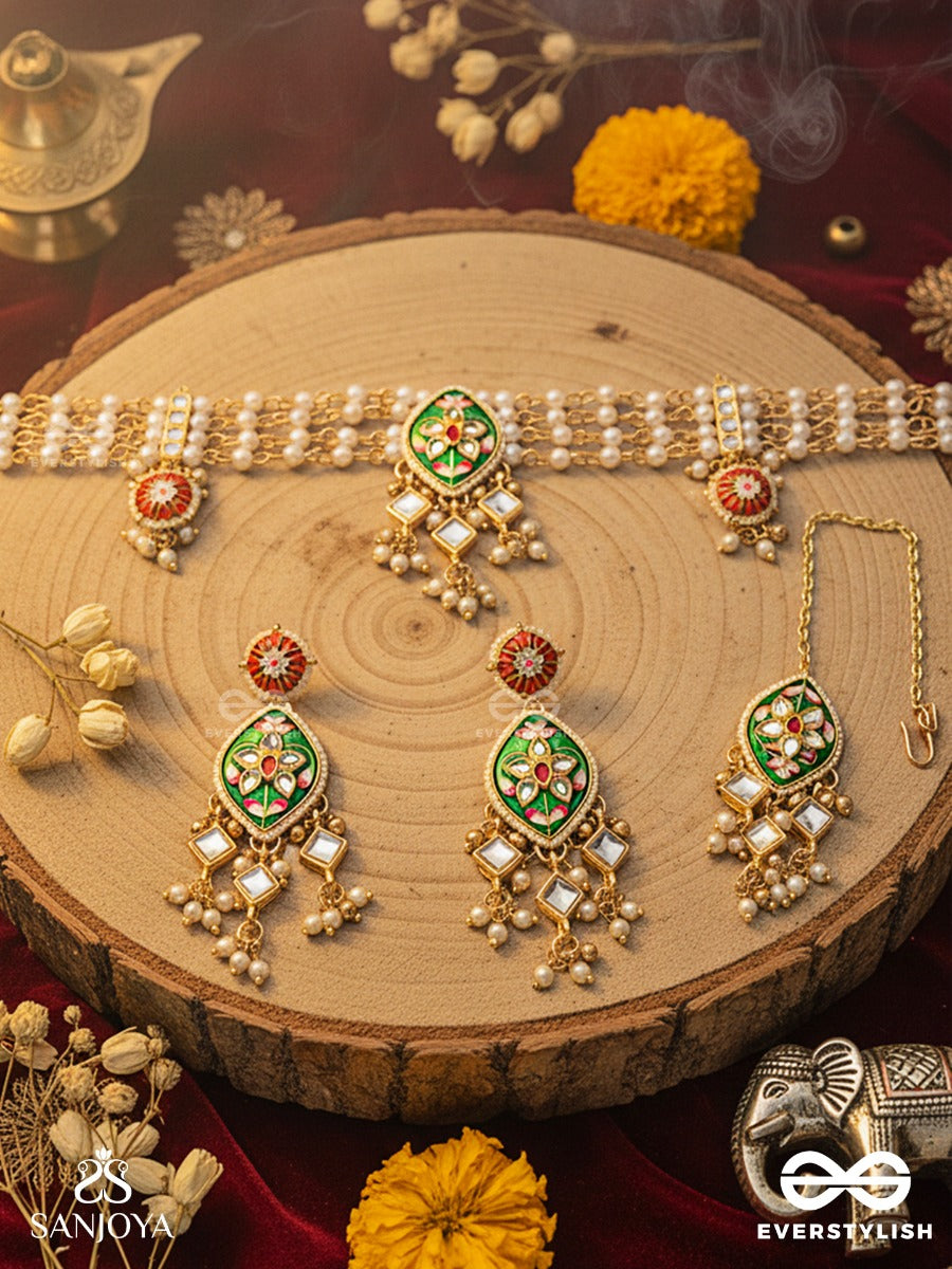 Shringarika - The Adorned One- Elegant Kundan Set With Neckpiece, Earrings And Maangtika