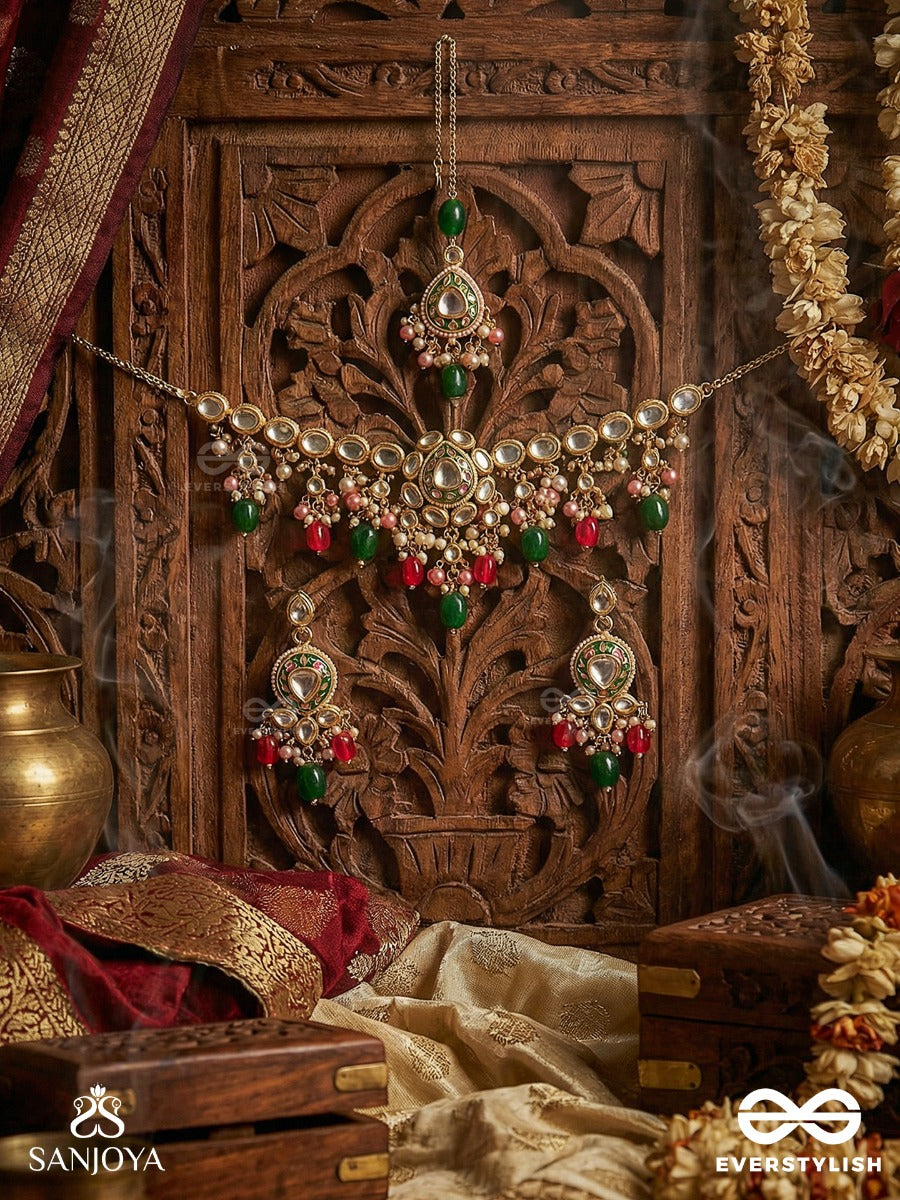 Kiranmala - Garland Of Rays- Exquisite Kundan Set With Neckpiece, Earrings And Maangtika