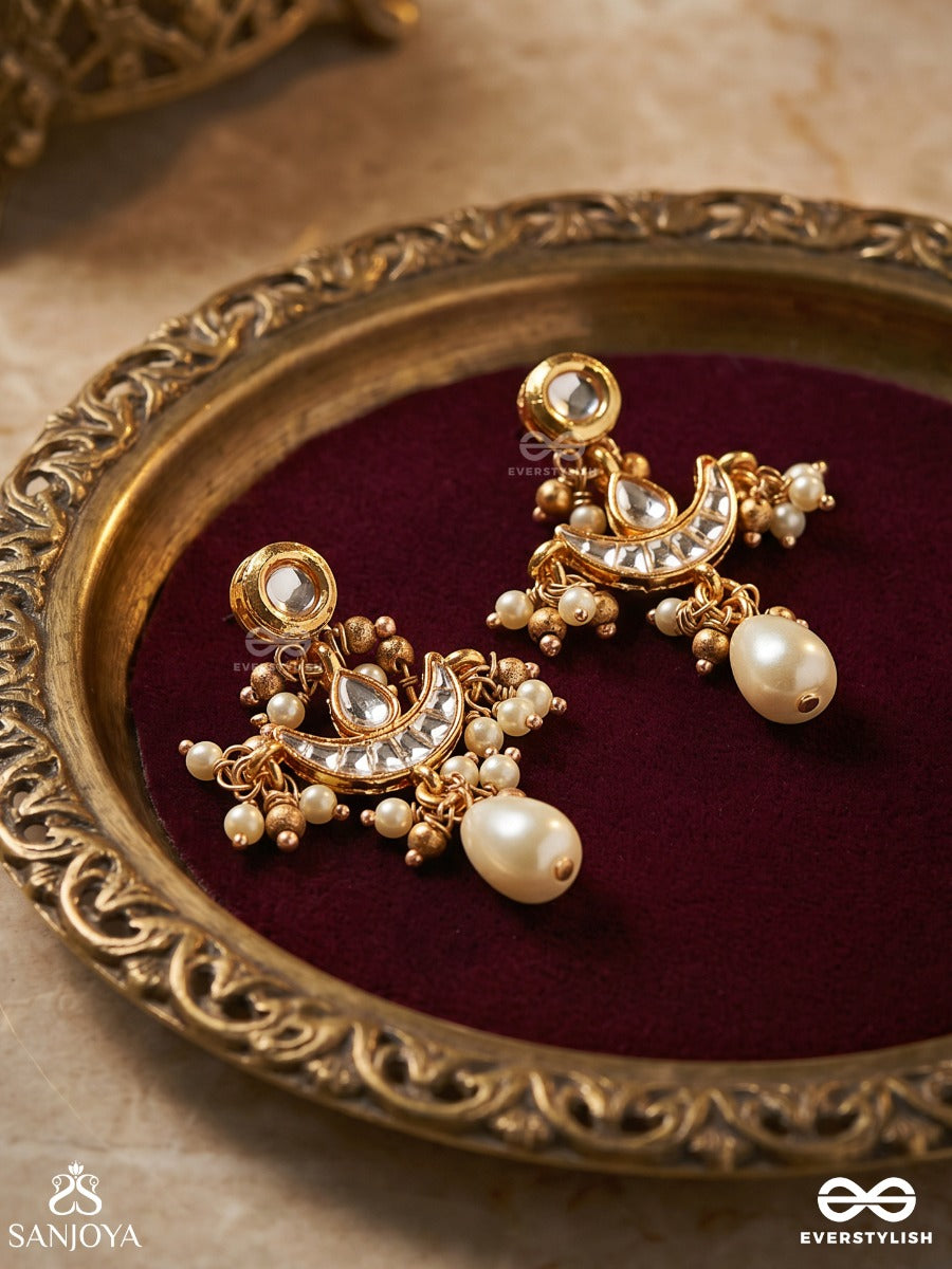 Shashibimb - Reflection Of The Moon - Kundan Earrings Adorned With Pearl Drop And Gold Accents