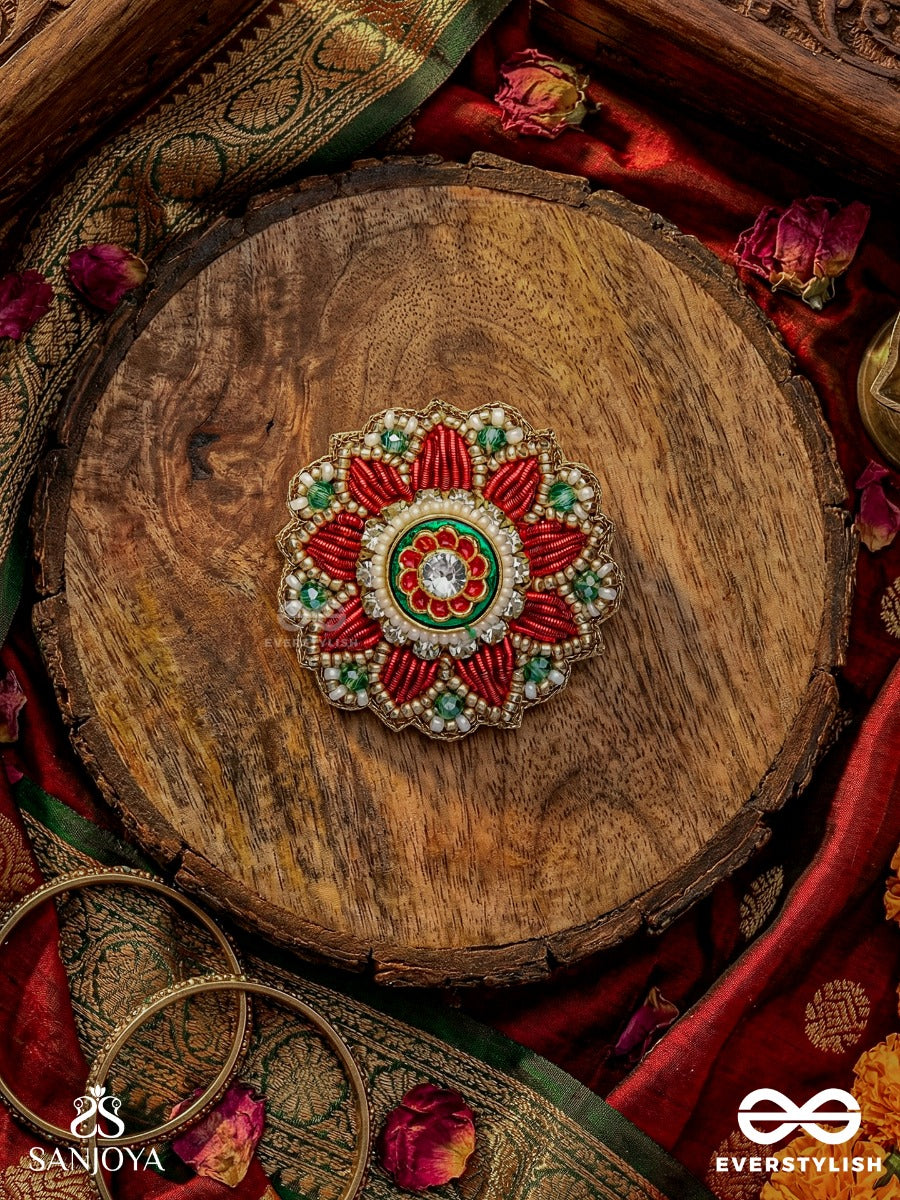 Sindoori Shobha - Vermilion Splendor - Handmade Ring With Kundan Centerpiece And Colorful Petals