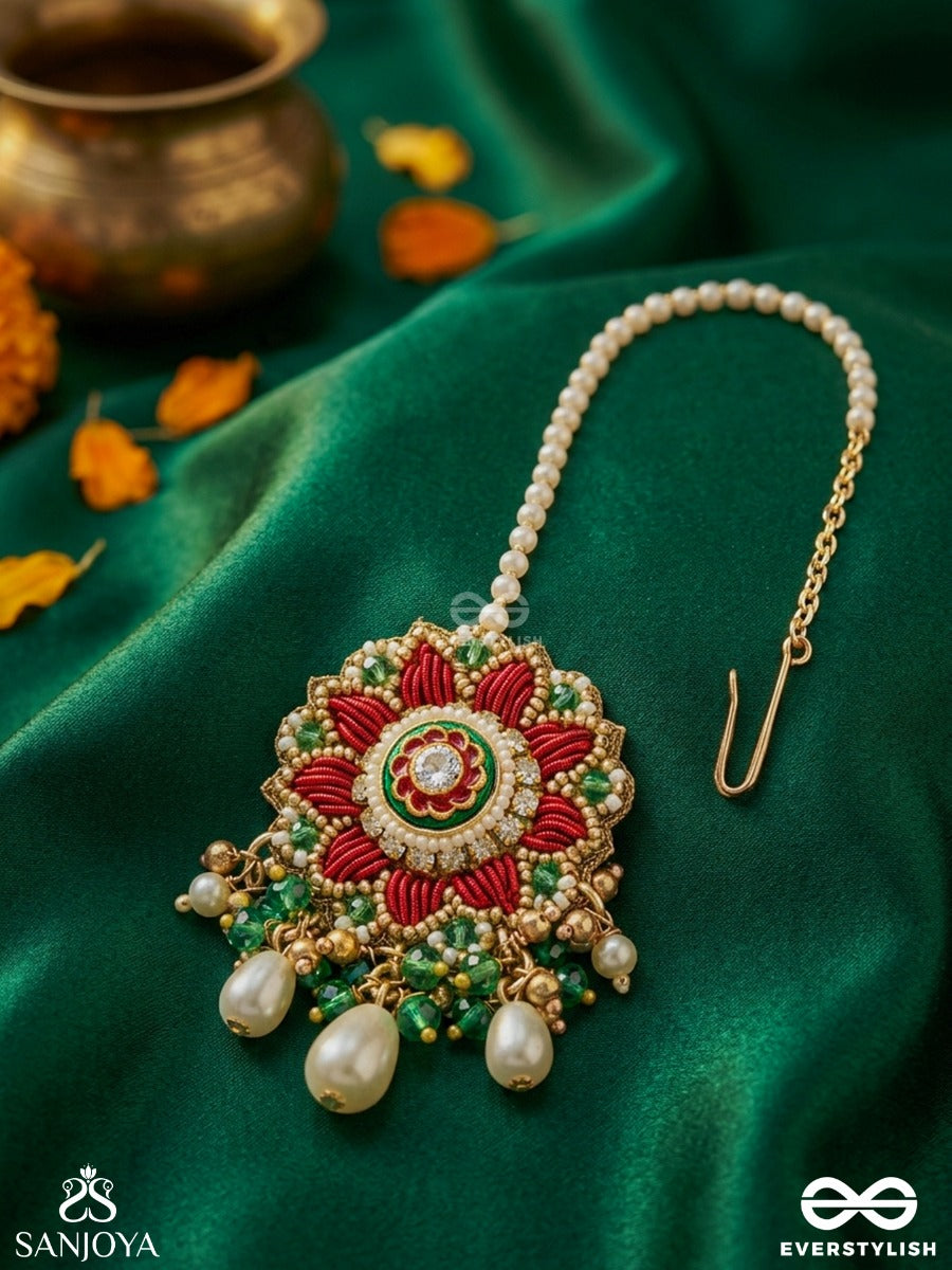 Sindoori Shobha - Vermilion Splendor - Traditional Maangtika With Stones, Beads And Pearls