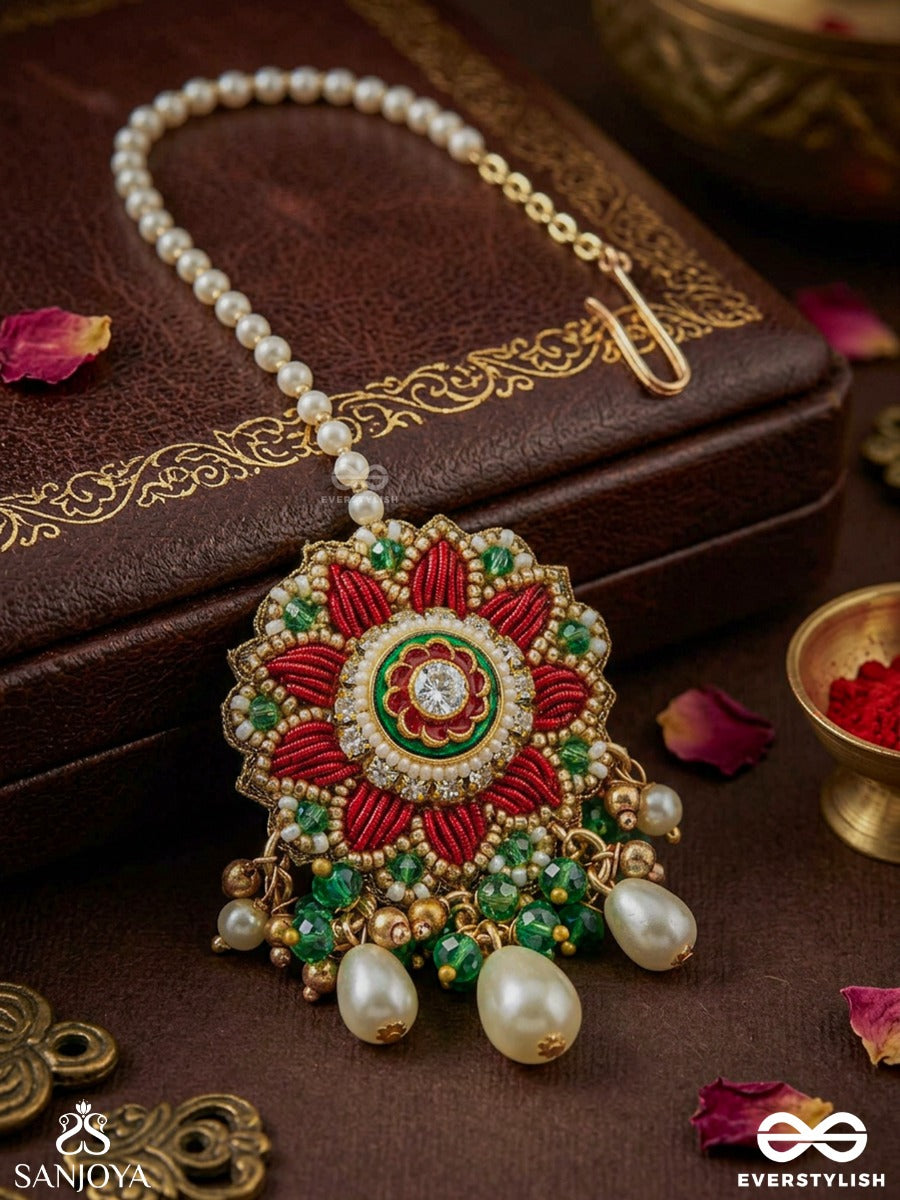 Sindoori Shobha - Vermilion Splendor - Traditional Maangtika With Stones, Beads And Pearls