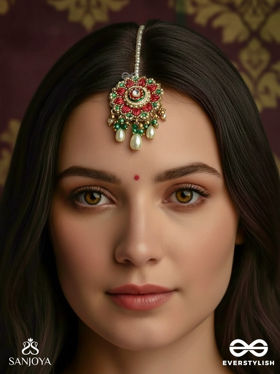 Sindoori Shobha - Vermilion Splendor - Traditional Maangtika With Stones, Beads And Pearls