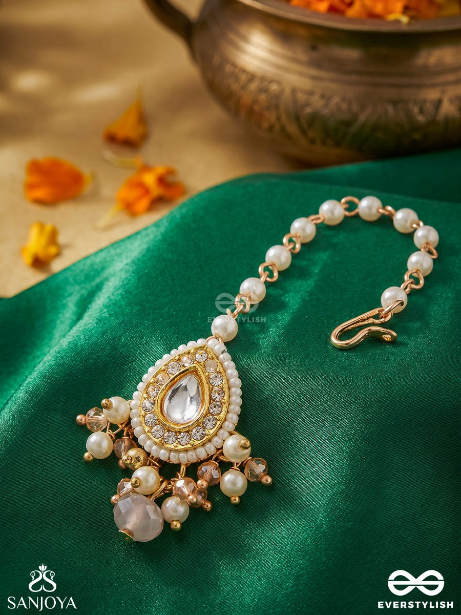 Rudranika - Divine Fierce Beauty - Delicate Maangtika With Embellished Pendant And Dangling Drop Details