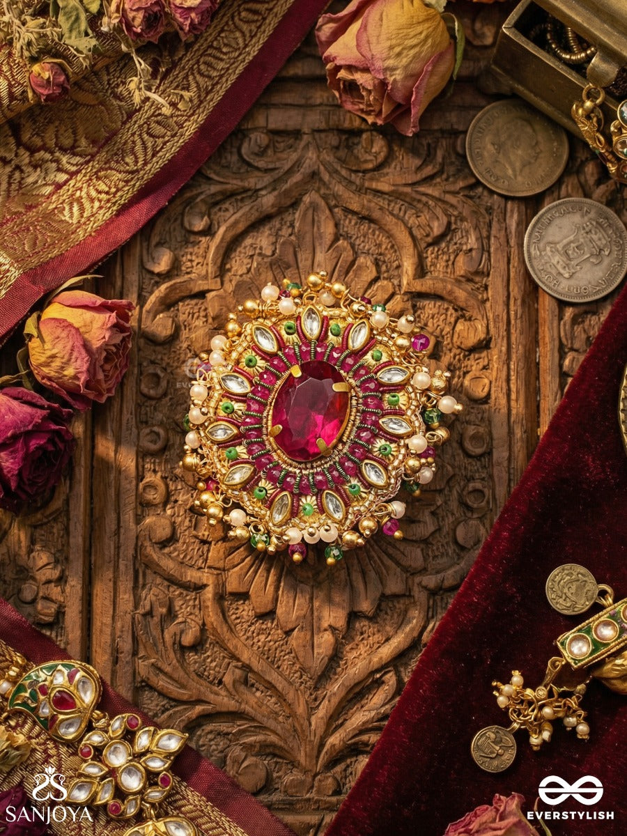 Ratnarohini - Ascent Of Jewels - Ornate Ring With Embellished Centre And Dense Gemmed Cluster Detail
