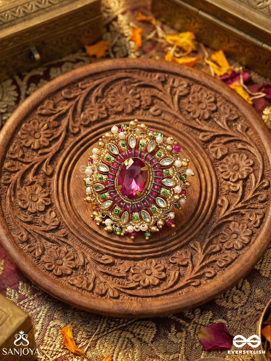 Ratnarohini - Ascent Of Jewels - Ornate Ring With Embellished Centre And Dense Gemmed Cluster Detail