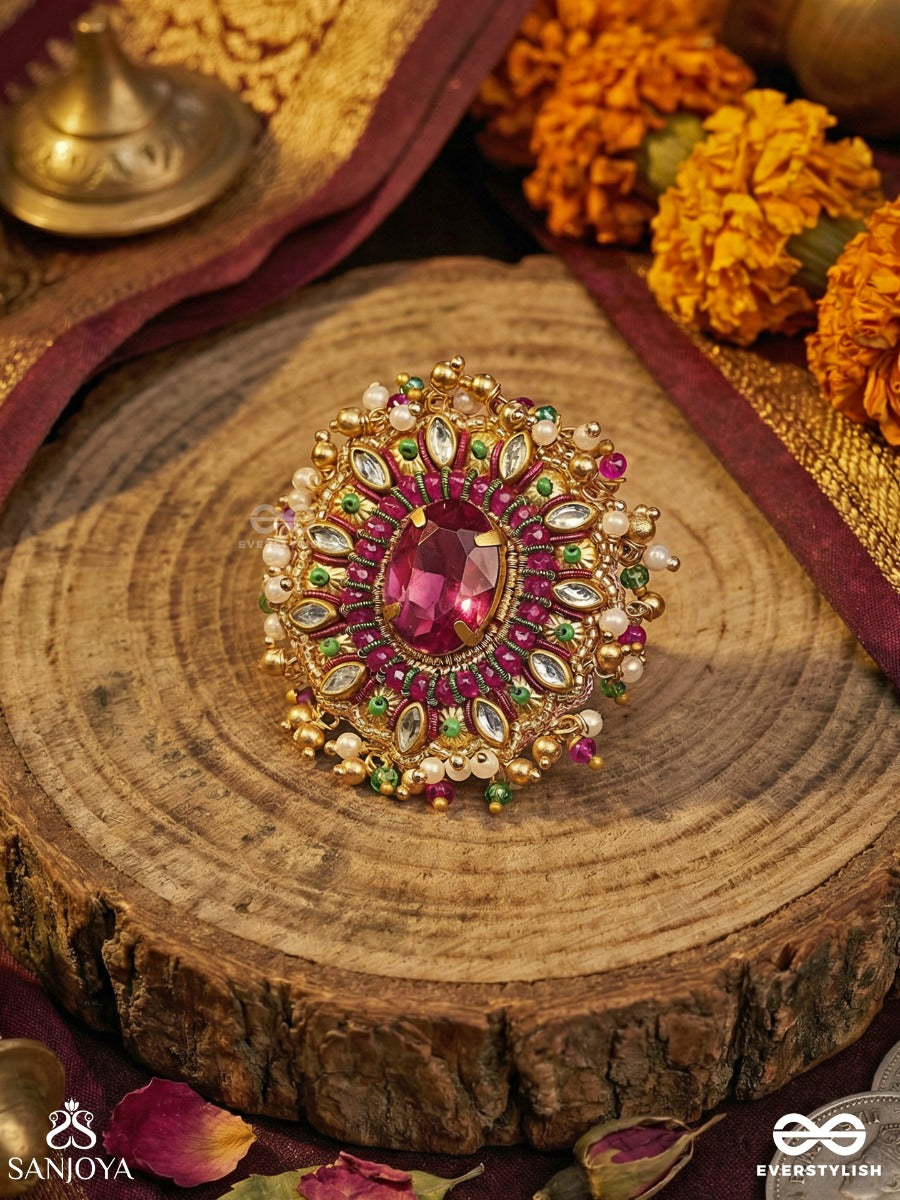 Ratnarohini - Ascent Of Jewels - Ornate Ring With Embellished Centre And Dense Gemmed Cluster Detail