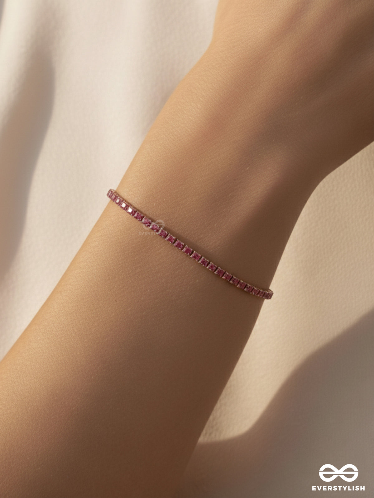 Cheery Lush - Pink Gem And Gold Tennis Bracelet