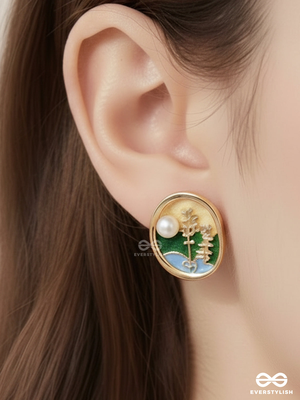 Sunlit Bloom- Enamel Earrings With Floral Motif And Pearls