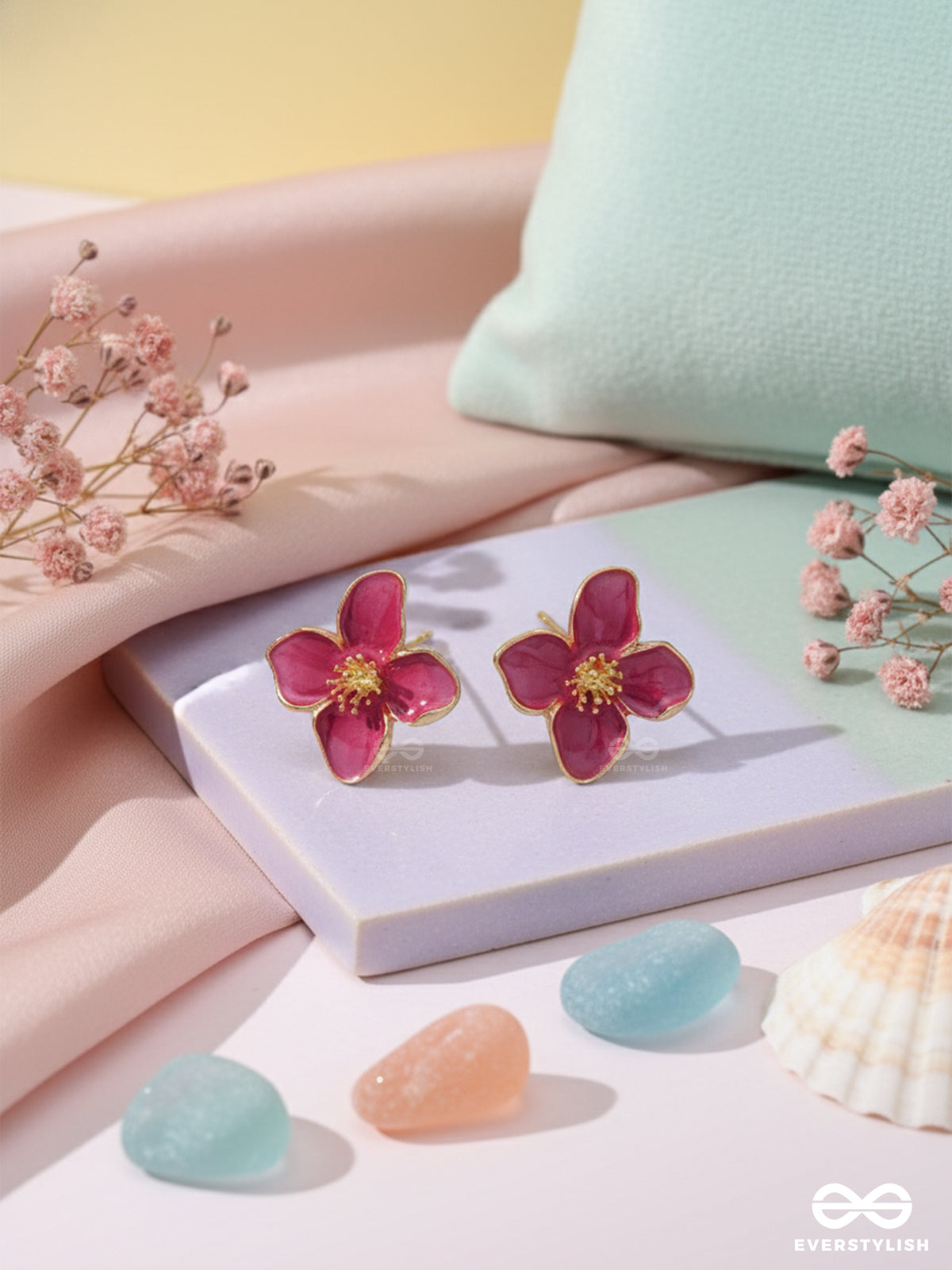 Rose Glow- Vibrant Petal Stud Earrings
