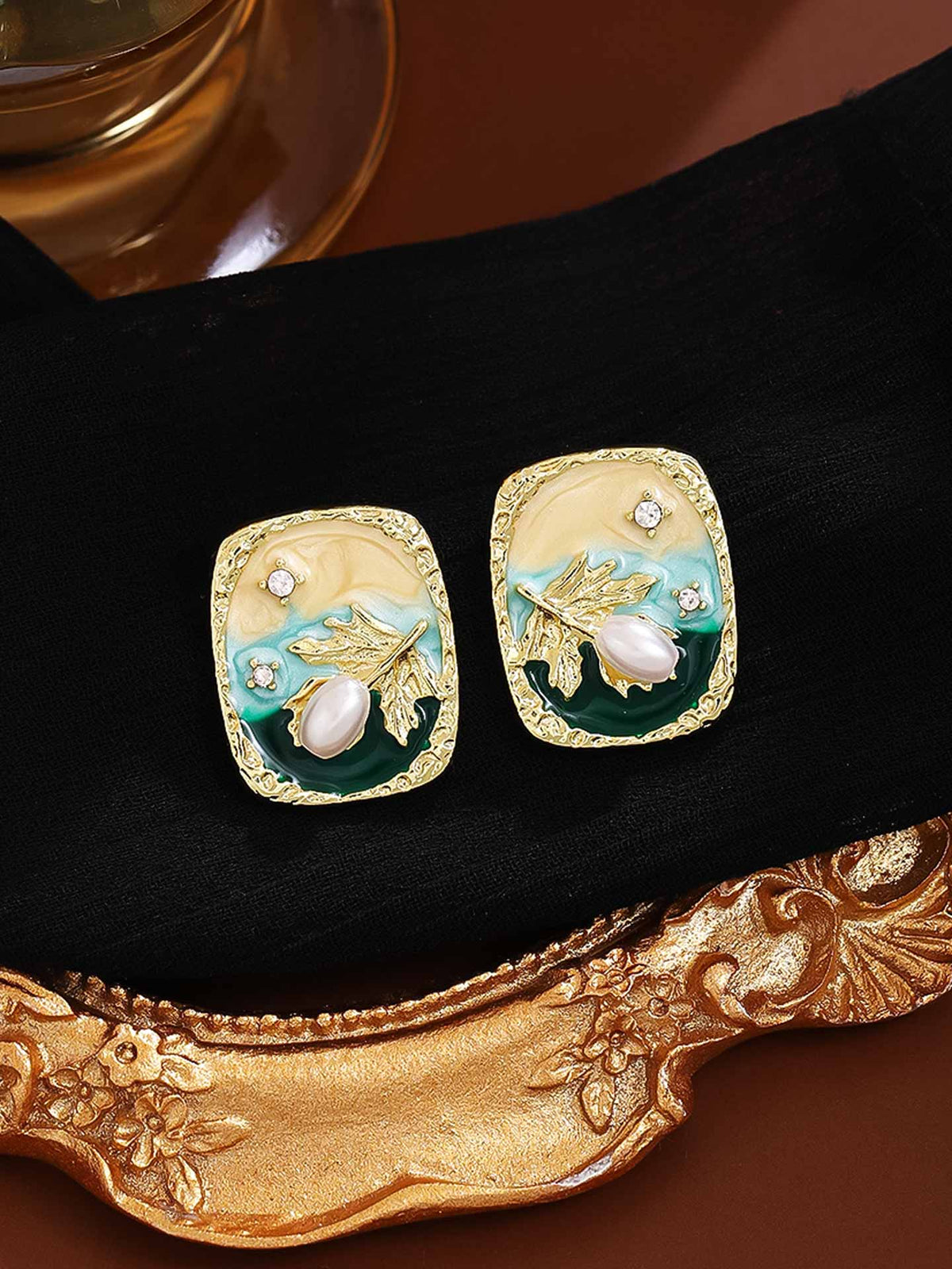 Nature Glow- Enamel Drenched Floral Drops Earrings