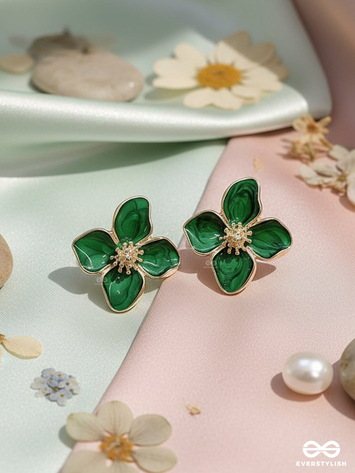 Emerald Bloom- Statement Floral Studs
