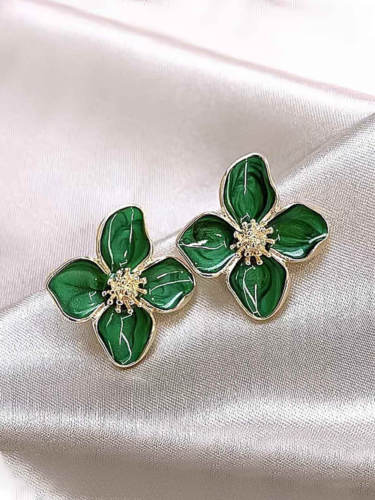 Emerald Bloom- Statement Floral Studs