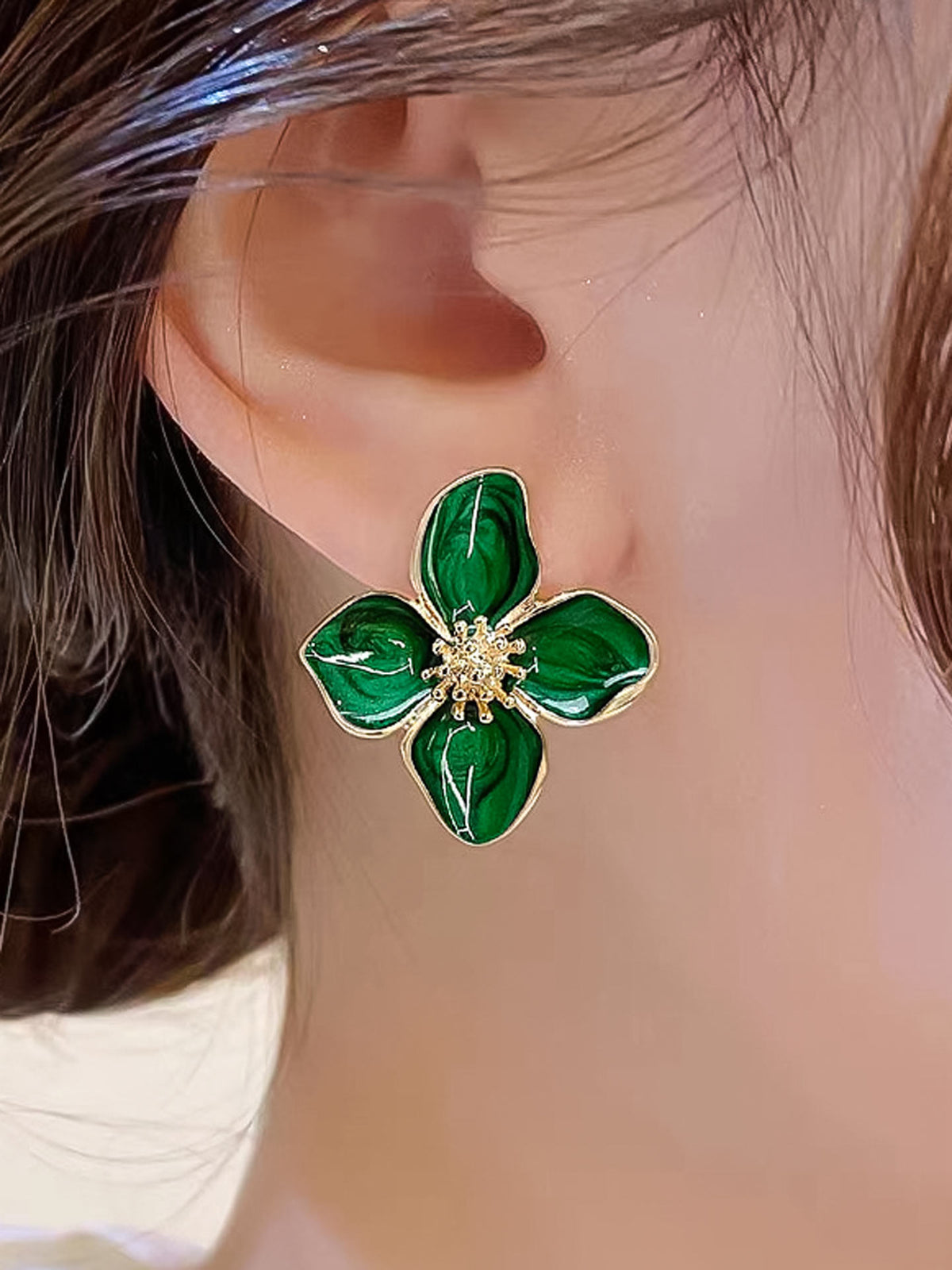 Emerald Bloom- Statement Floral Studs